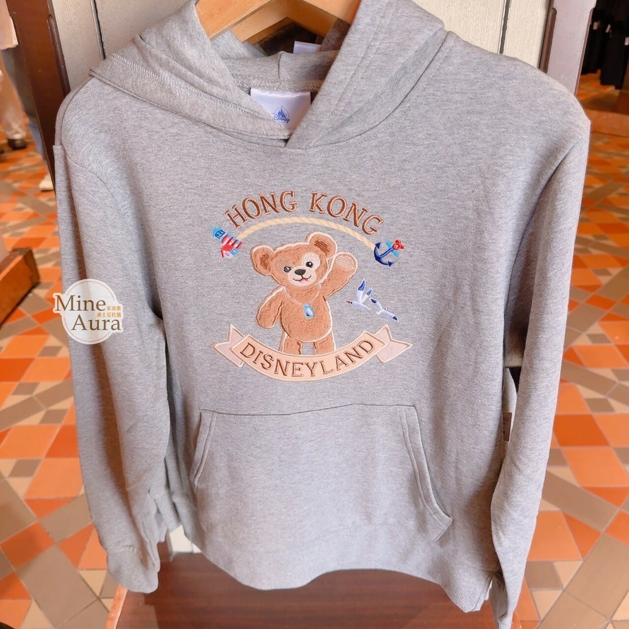 達菲 Duffy 刺繡圖案 灰色 連帽 休閒 上衣 帽T 長T -香港迪士尼樂園