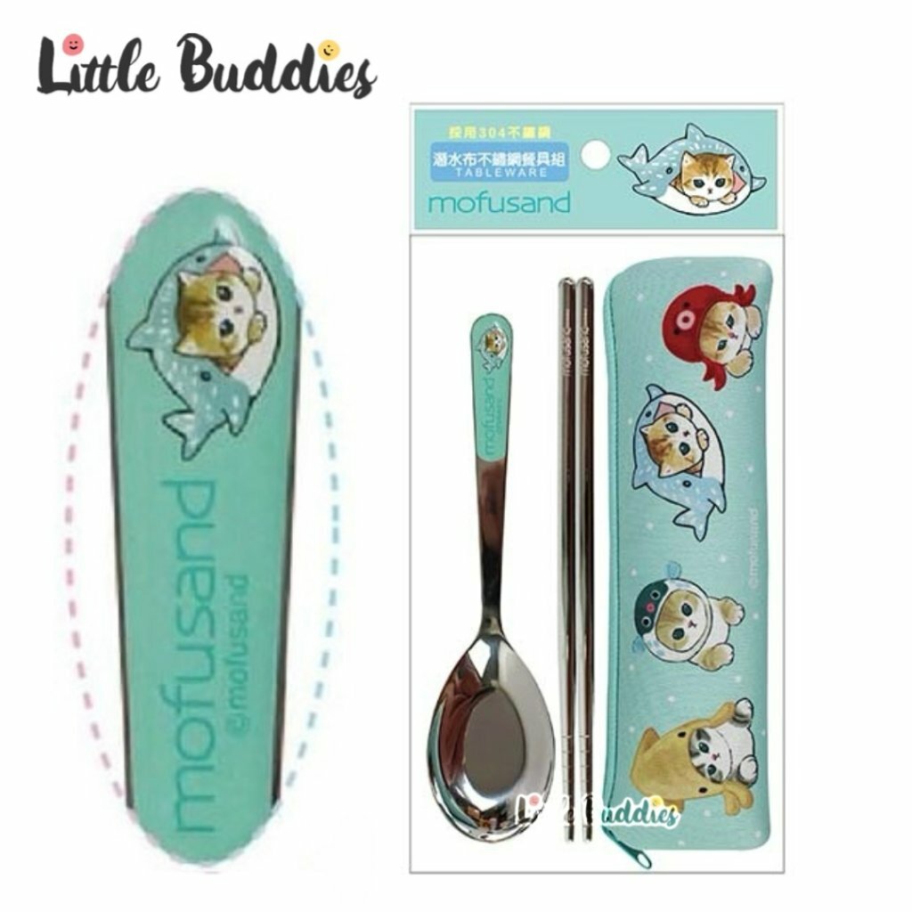 台灣 mofusand 潛水布不鏽鋼餐具組 (筷子, 匙羹)