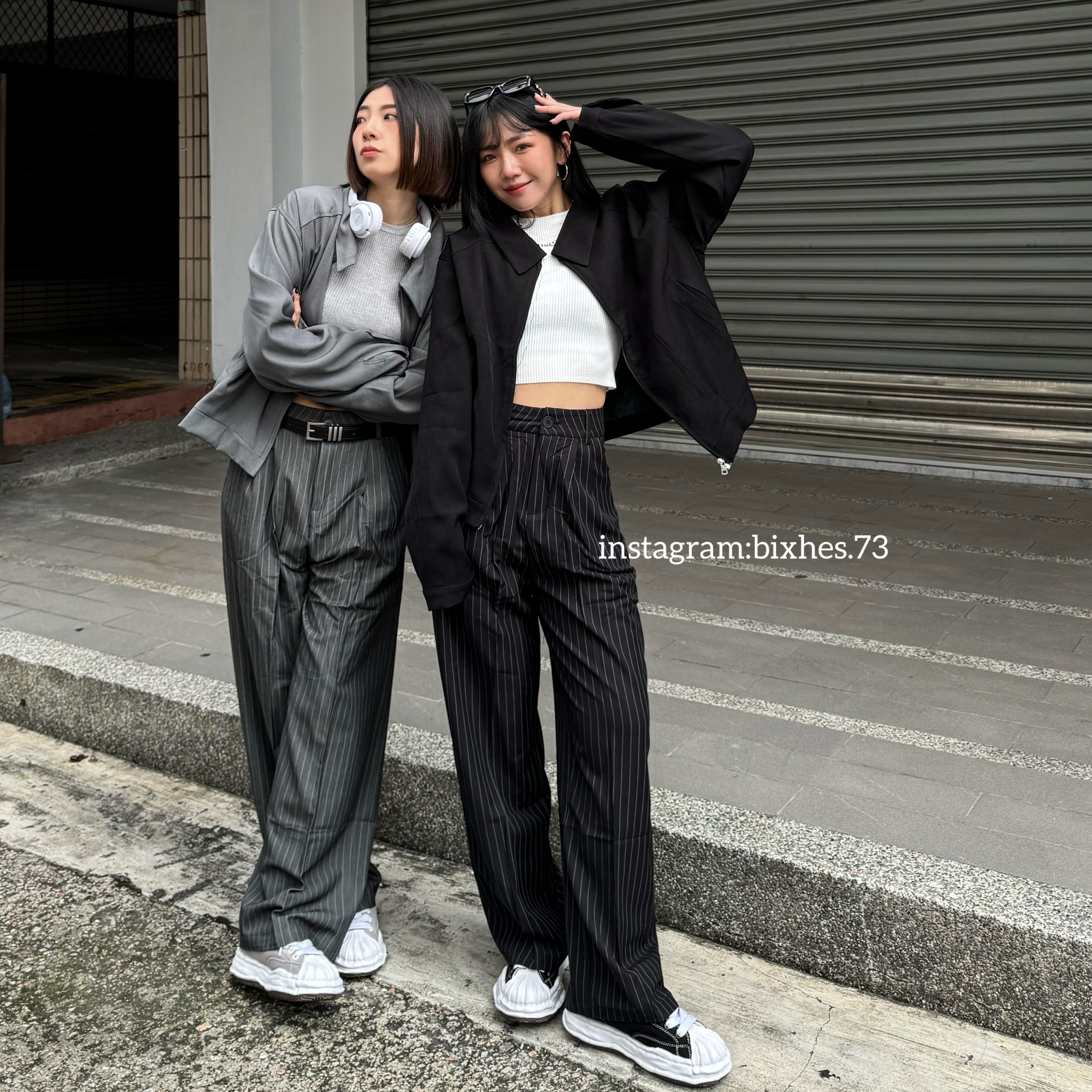 質感直條紋西裝長褲(E00022)