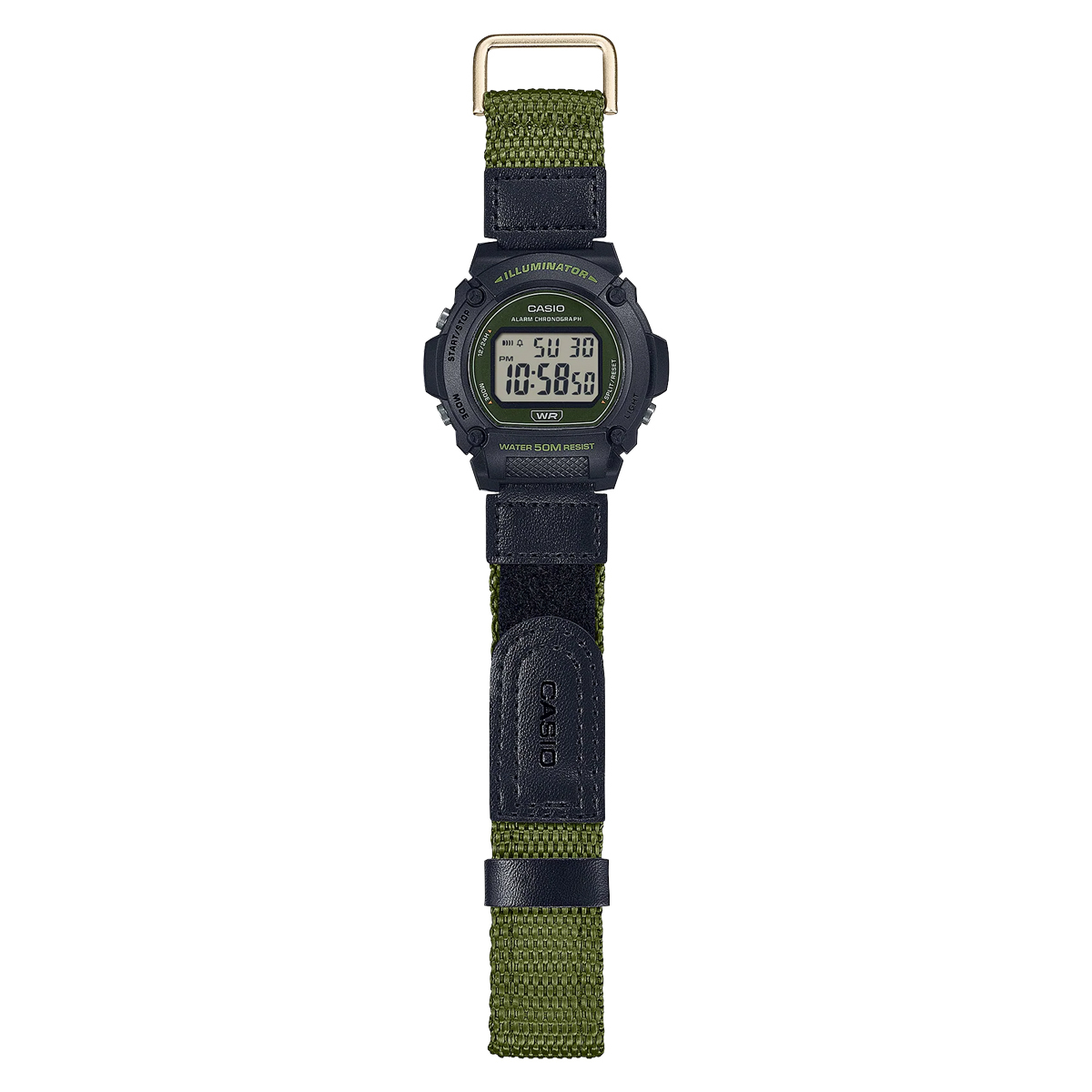 Casio W-219HB-3A 50m防水 魔術貼 跳字 電子錶 膠錶