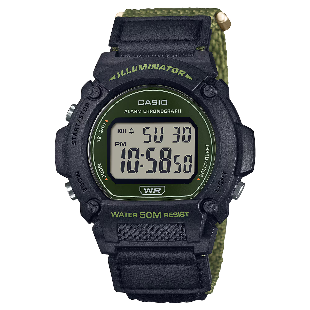 Casio W-219HB-3A 50m防水 魔術貼 跳字 電子錶 膠錶