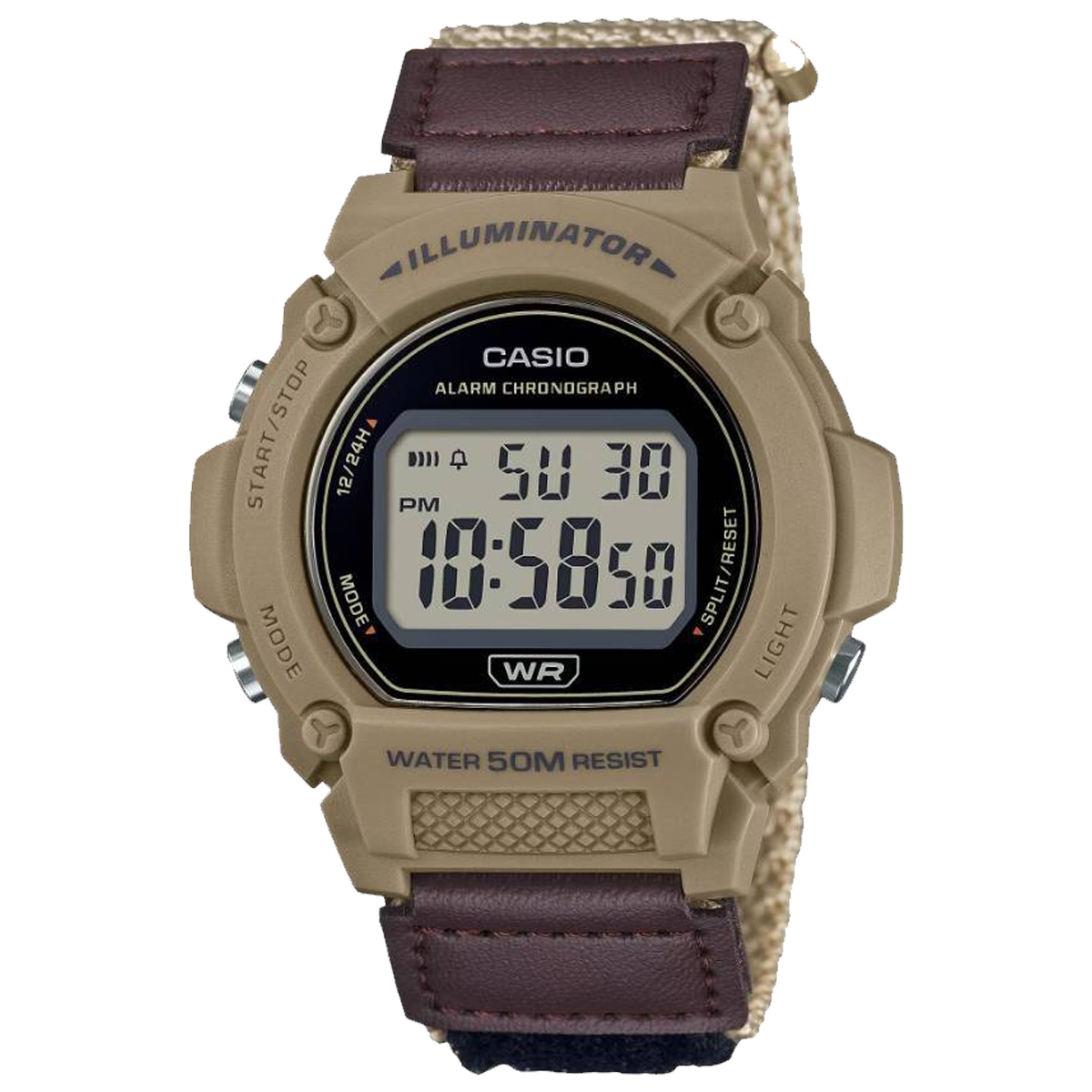 Casio W-219HB-5A 50m防水 魔術貼 跳字 電子錶 膠錶
