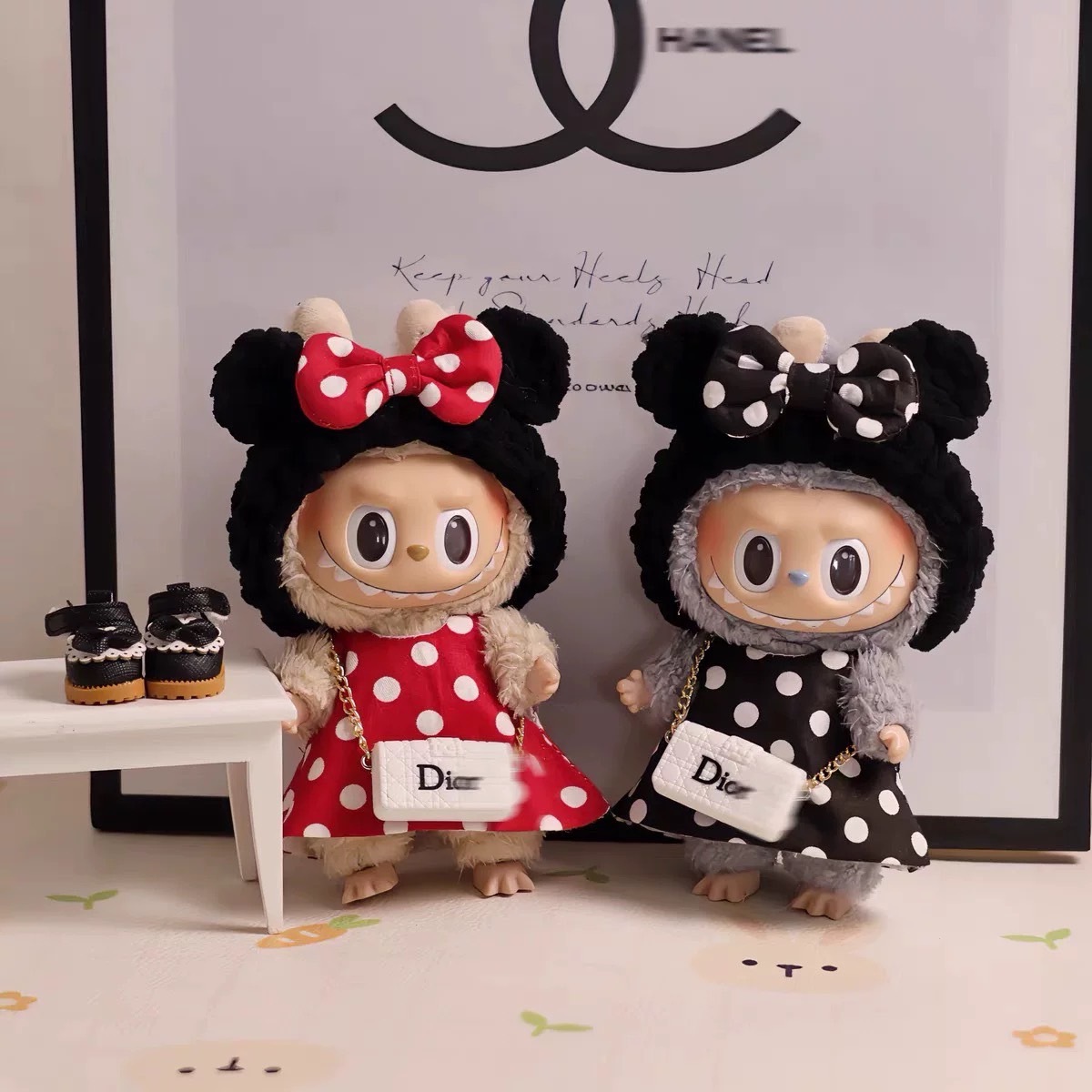 POPMART 泡泡瑪特 LABUBU 拉布布衣服 老花 dior包 米妮 點點裝 普普風 附小包 心動馬卡龍 毛絨 公仔 17CM掛飾 娃裝 替換 DRESS CODE