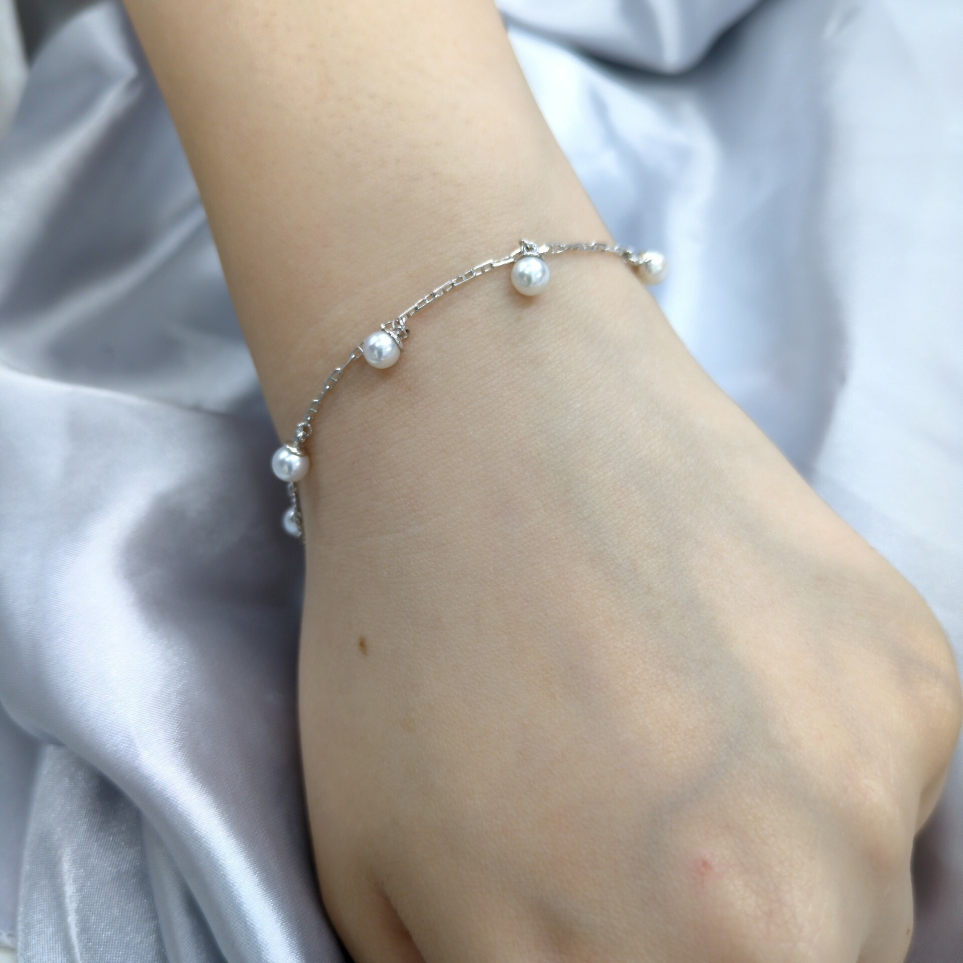全新18K白金珍珠手鍊