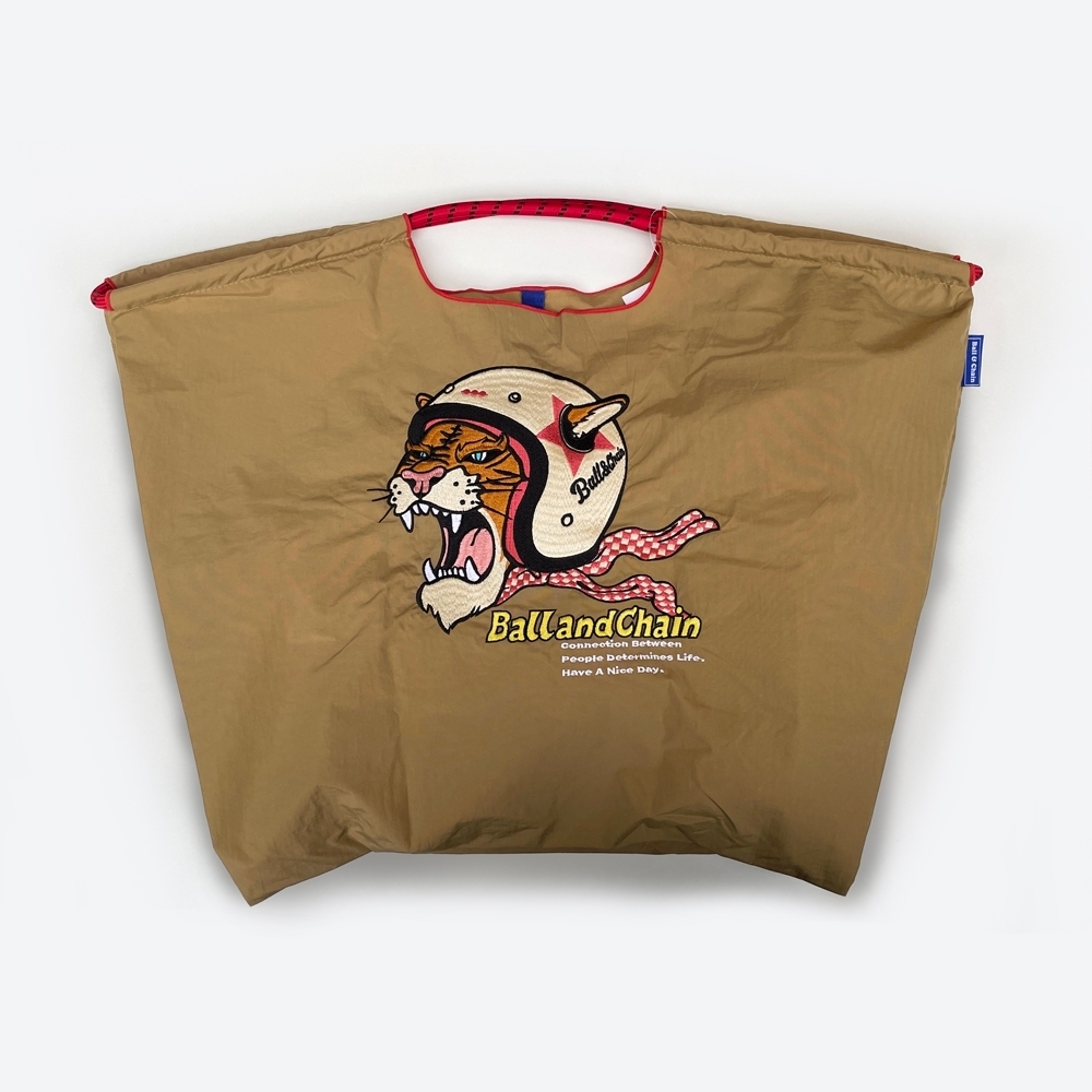Ball＆Chain 刺繡環保購物袋 L號 - 卡其 (30114903)