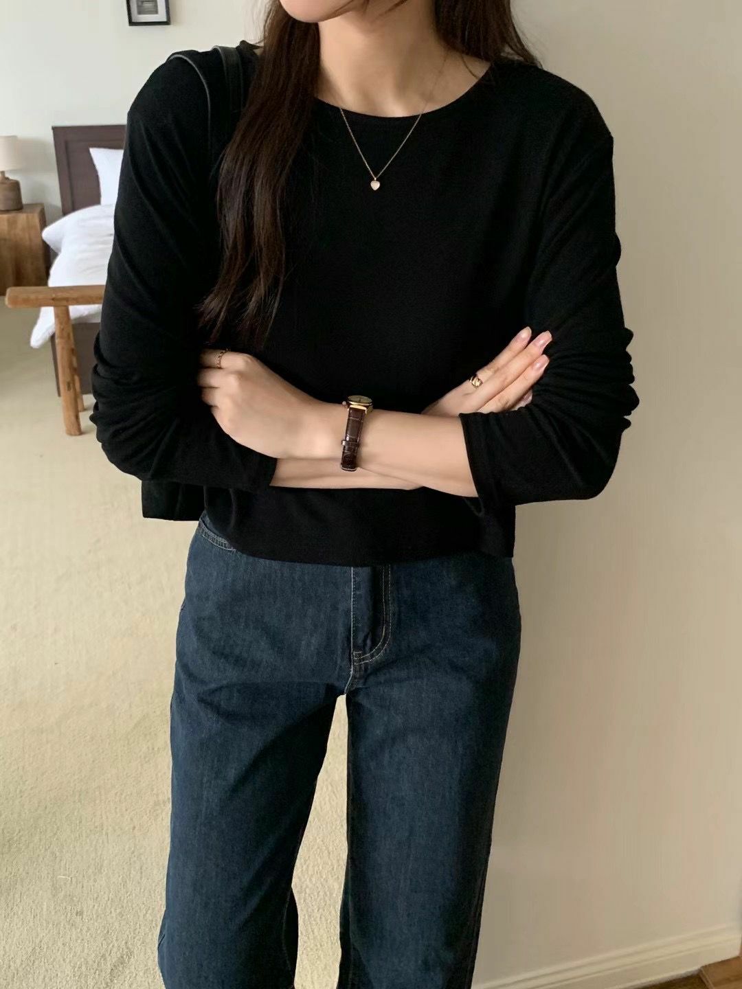 Angora wool tencel basic long tee