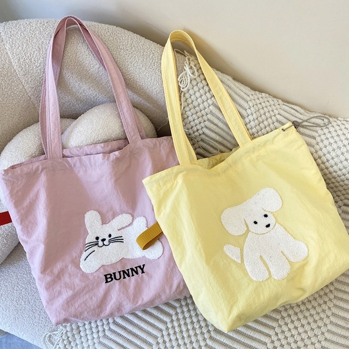 《11040》白色狗狗貓貓の抽繩購物袋