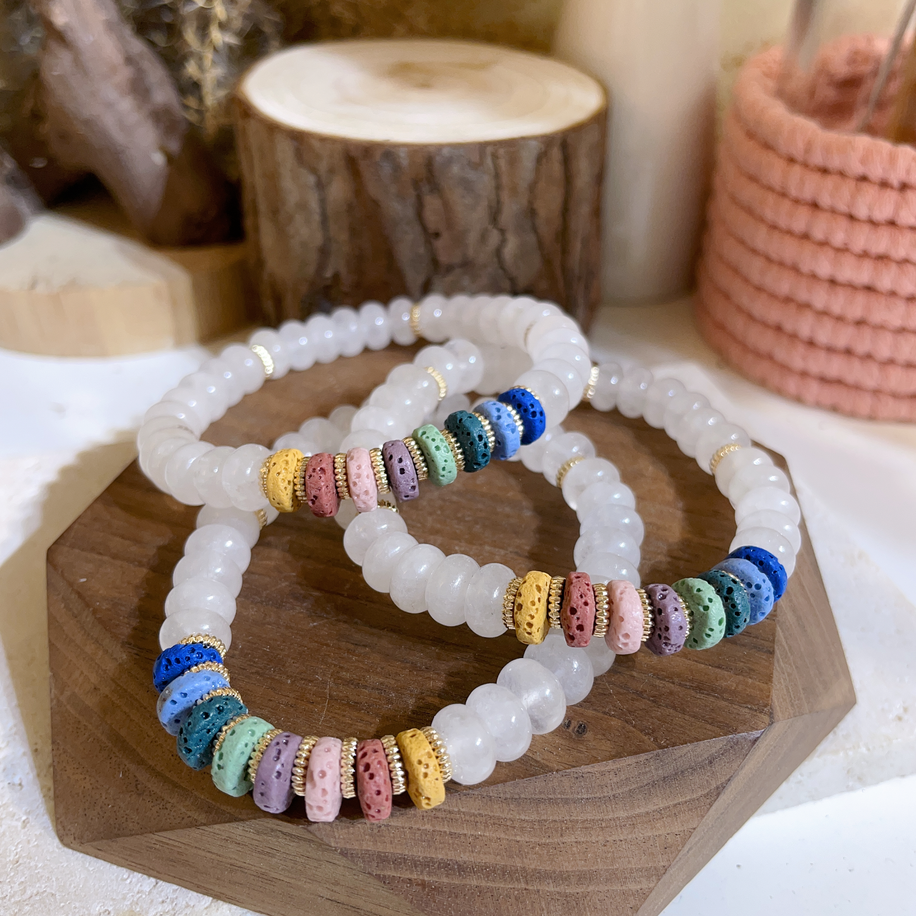 白幽靈算盤珠彩虹手串 8mm