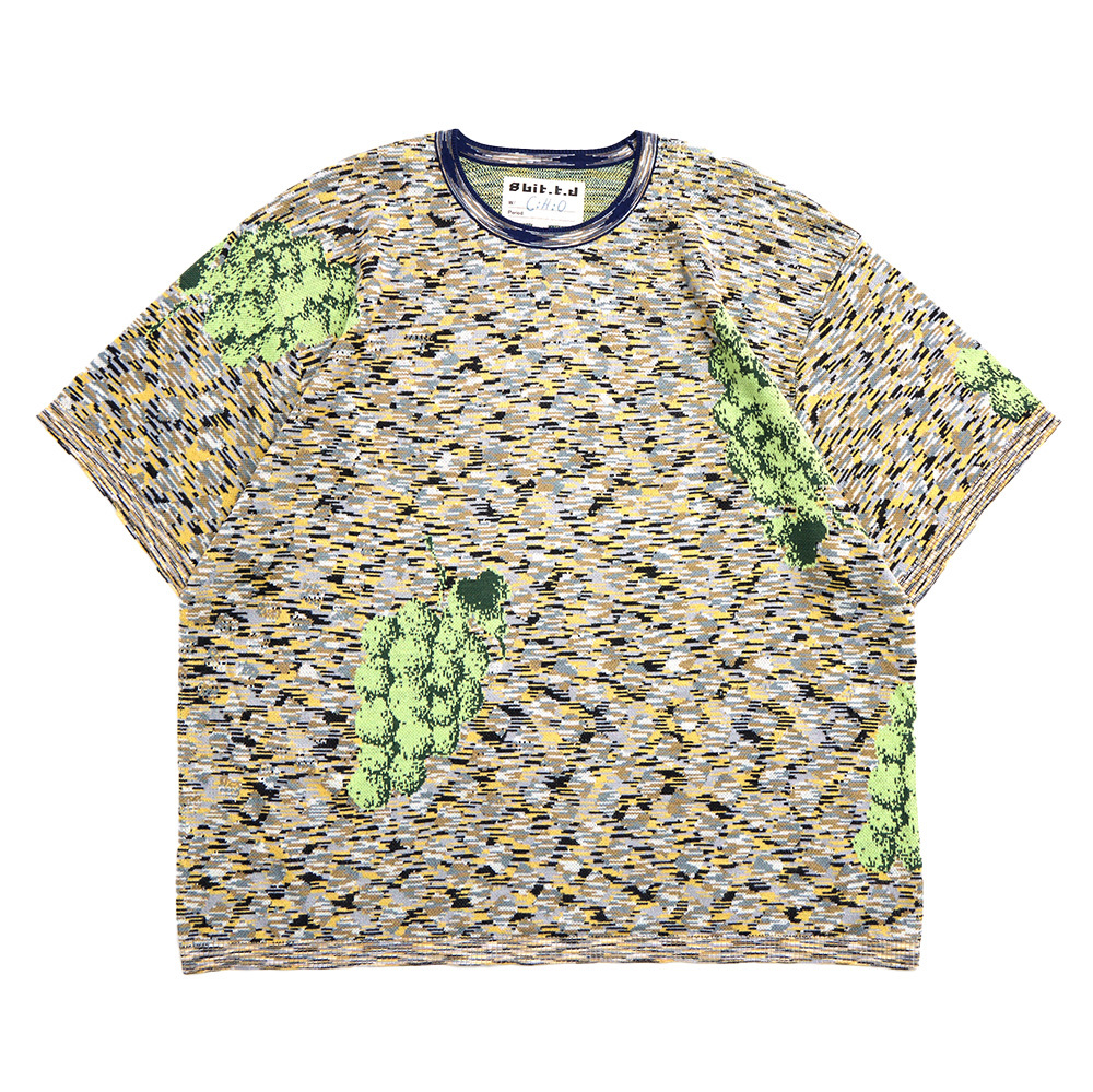 Grapes on Tablecloth Short-sleeves Knit Top- Blue