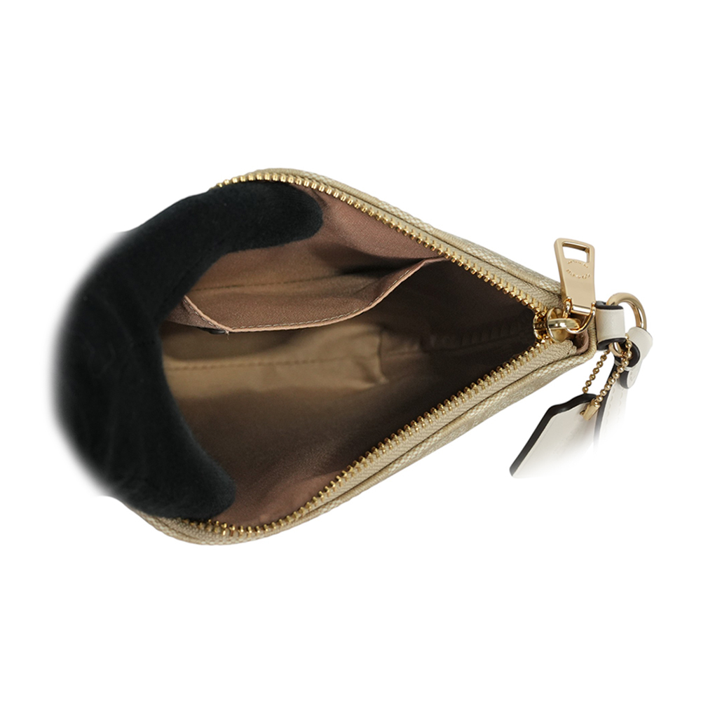 【COACH】Rowan 塗層帆布及再生皮革拉鍊迷你斜背包(淺卡其/白色)CS182 IMDQC