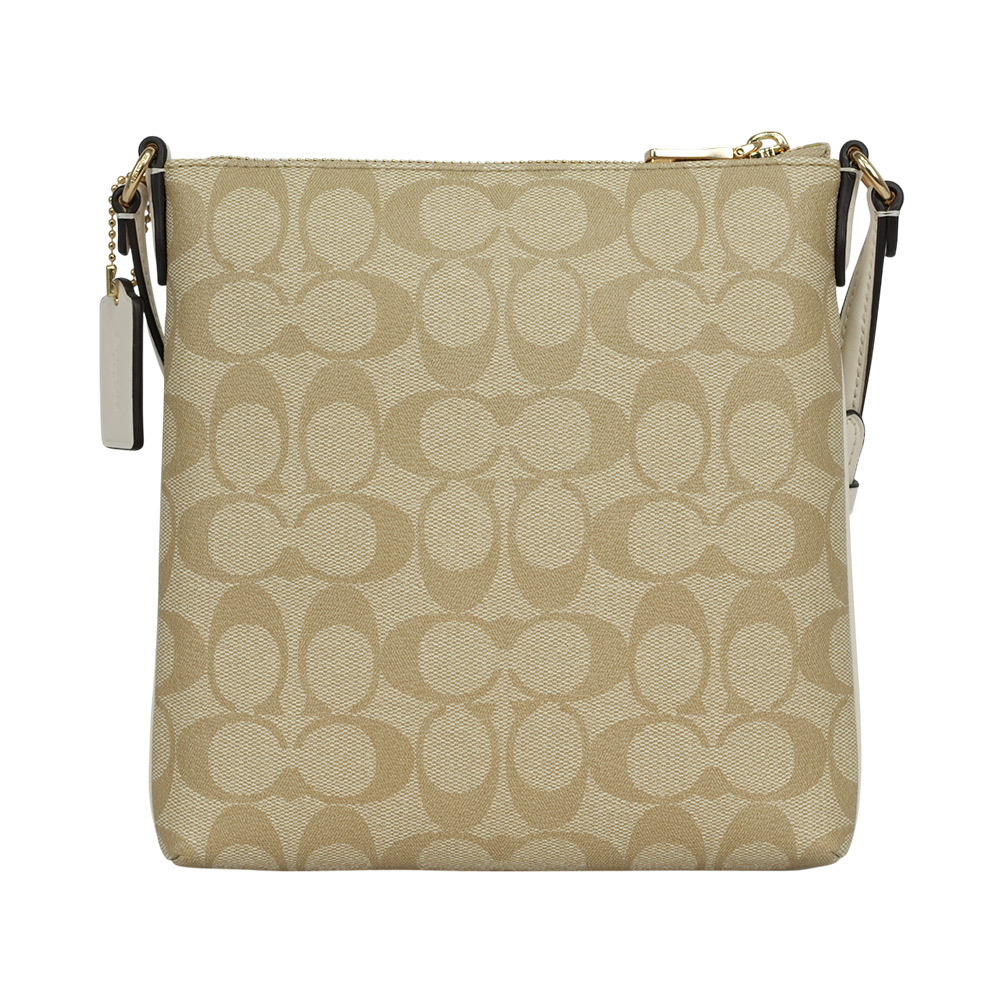 【COACH】Rowan 塗層帆布及再生皮革拉鍊迷你斜背包(淺卡其/白色)CS182 IMDQC