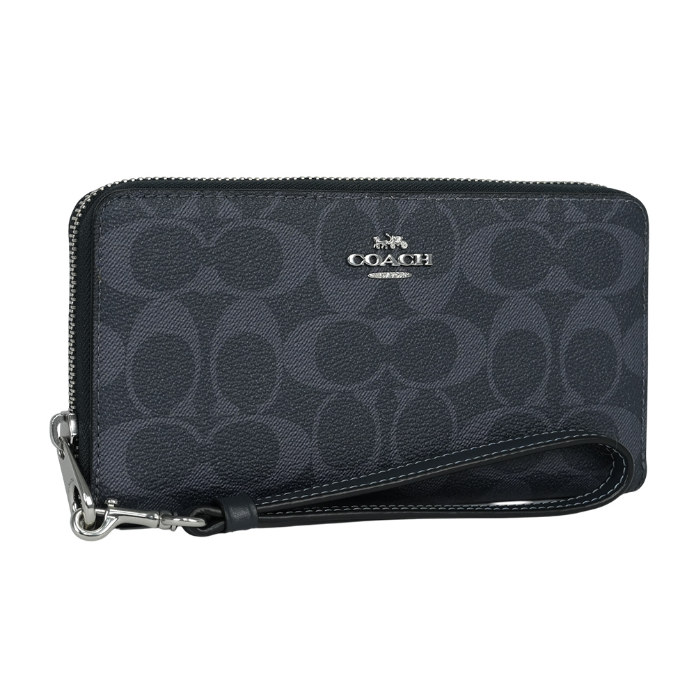 【COACH】塗層帆布附可拆提把ㄇ形拉鍊長夾(單寧藍/午夜藍)C4452 SVN2V
