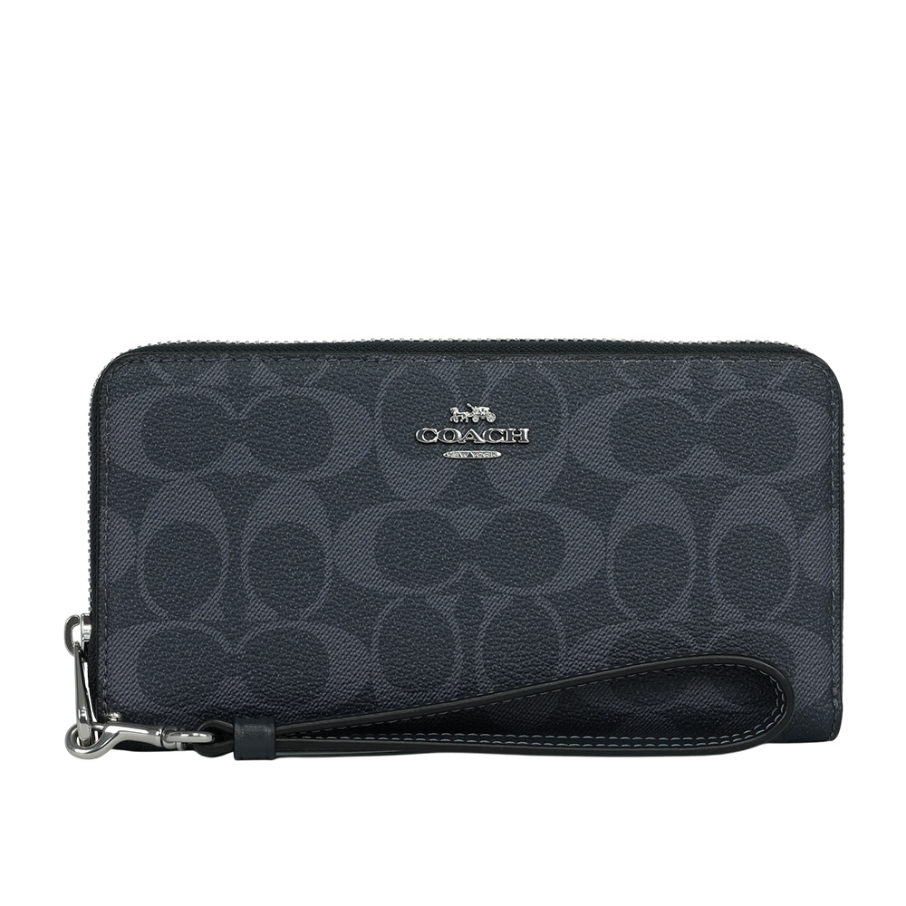 【COACH】塗層帆布附可拆提把ㄇ形拉鍊長夾(單寧藍/午夜藍)C4452 SVN2V
