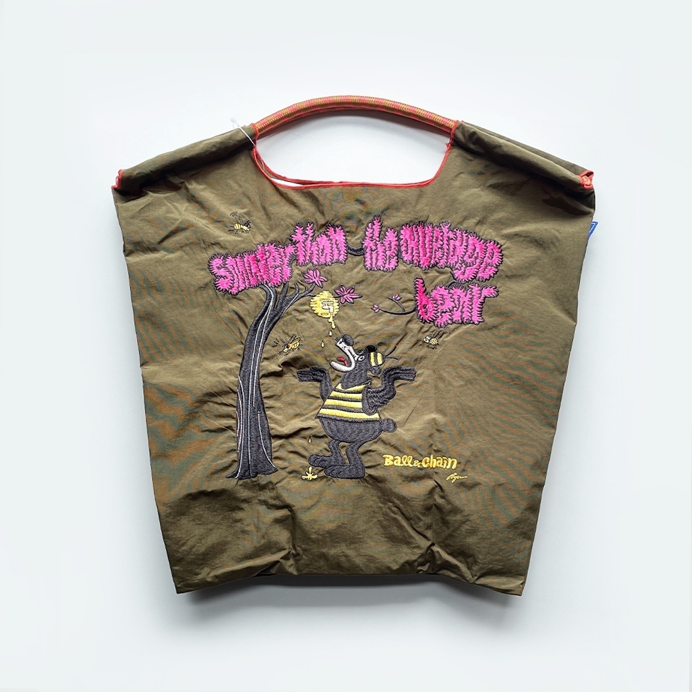 Ball＆Chain 刺繡環保購物袋 M號 - 橄欖綠 (31400713)
