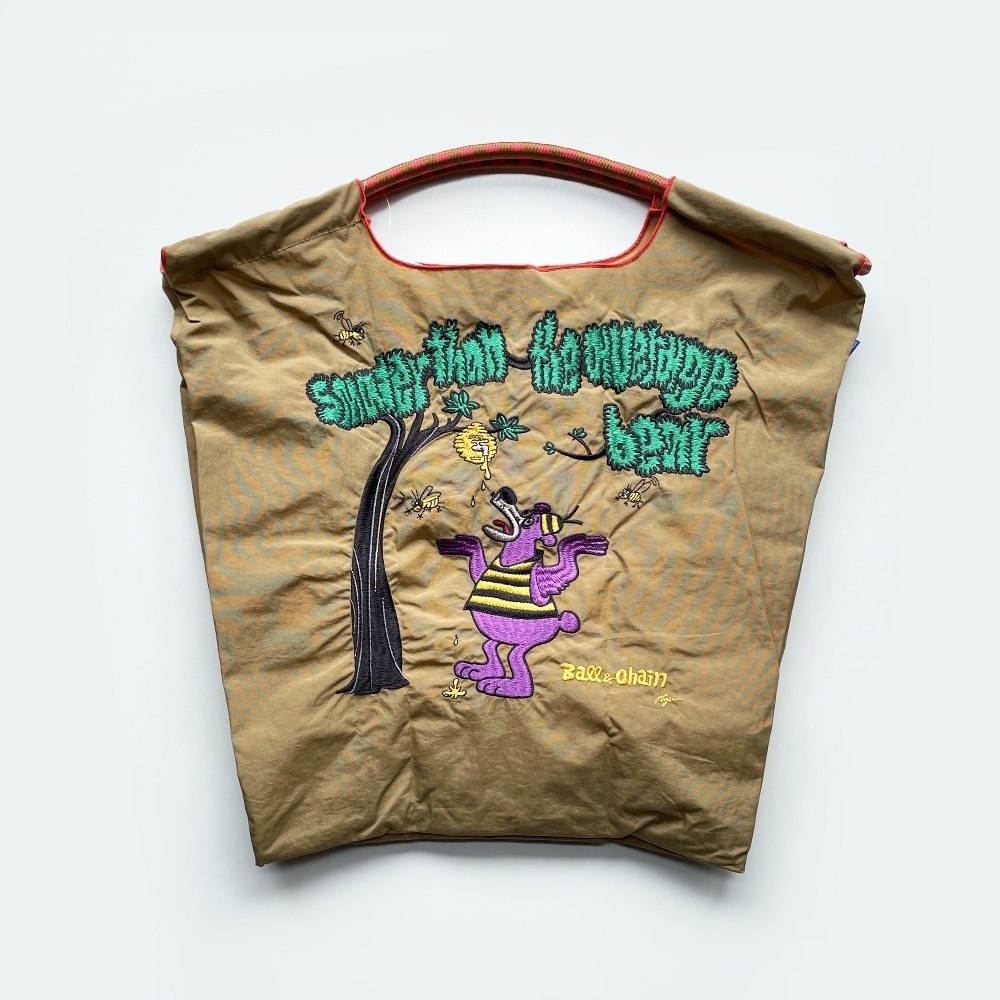 Ball＆Chain 刺繡環保購物袋 M號 - 卡其 (31400703)