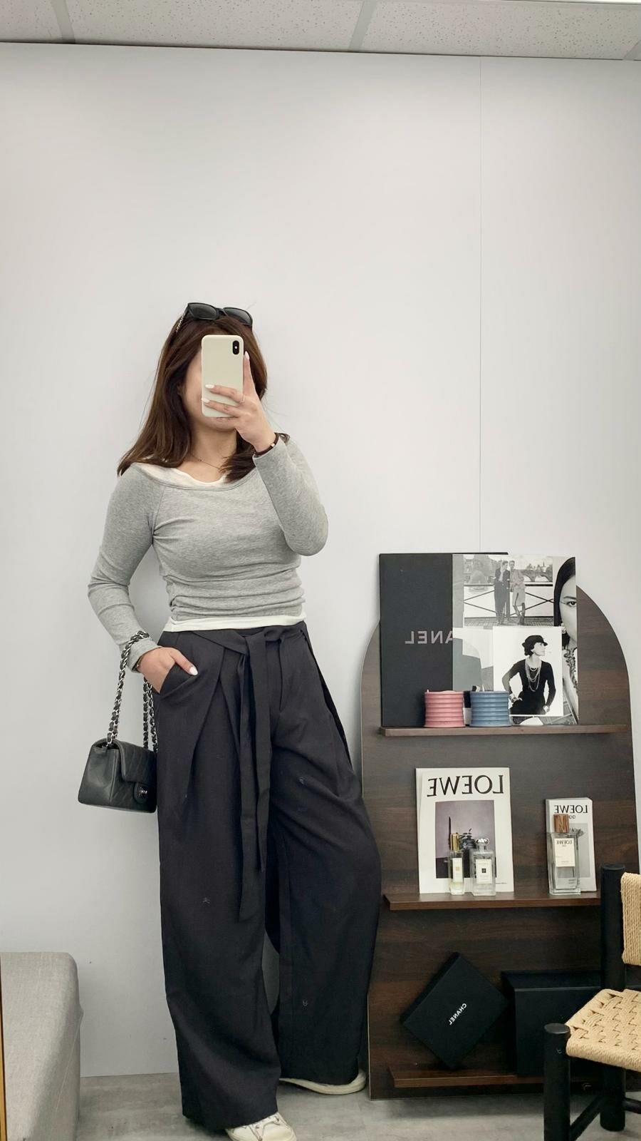 單邊綁帶寬鬆西褲(灰色)