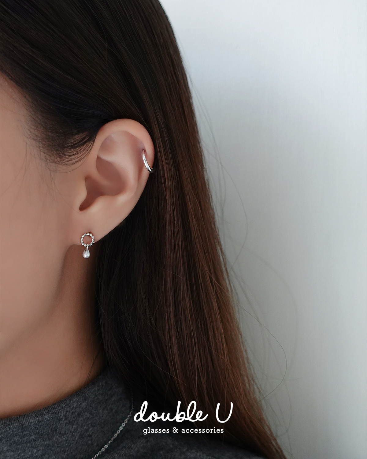 花圈垂墜珍珠・鎖珠鋼飾耳環 (BEX10380)