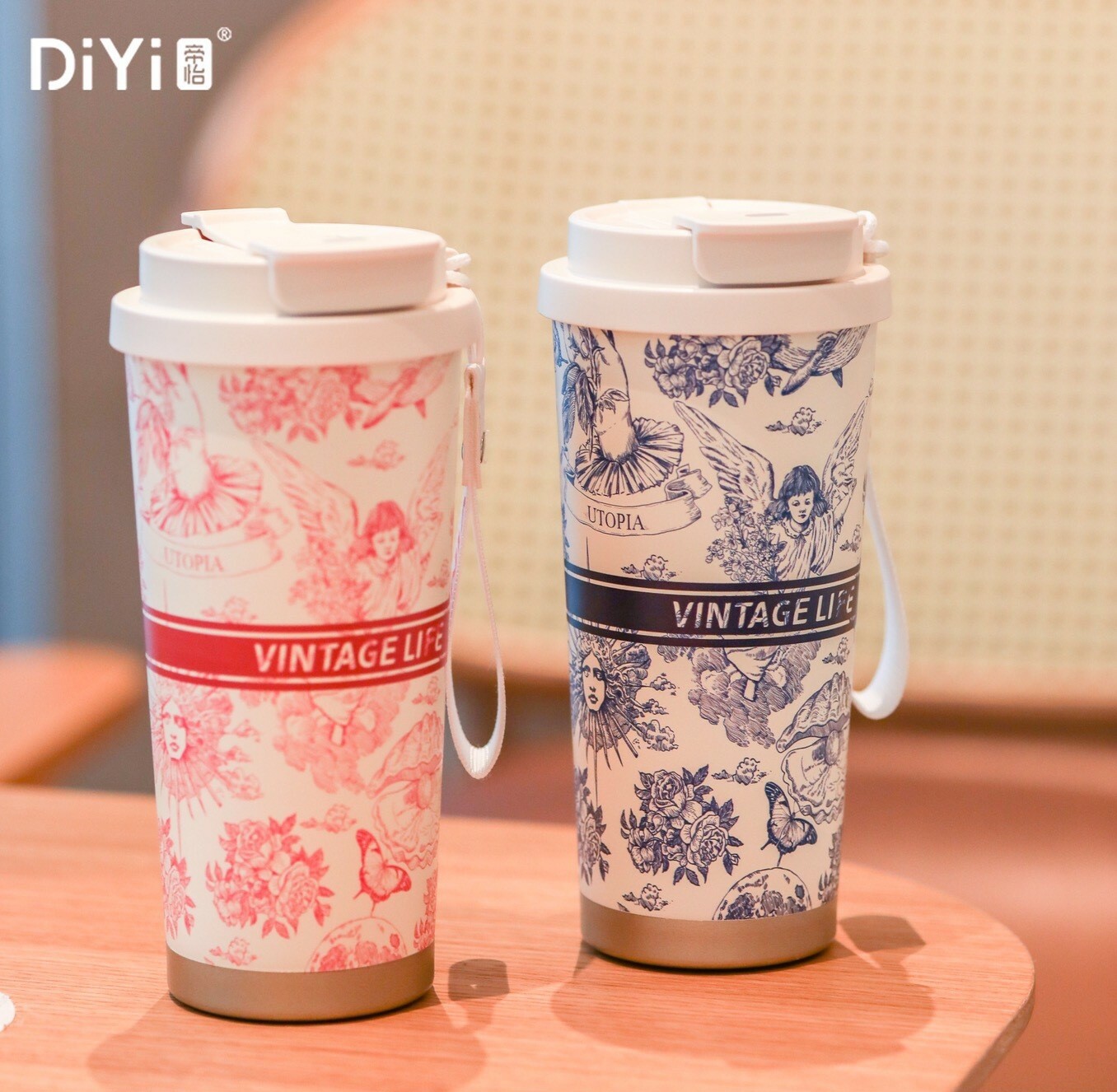 帝怡輕奢浮雕雙飲不鏽鋼隨行保溫杯(528ml)