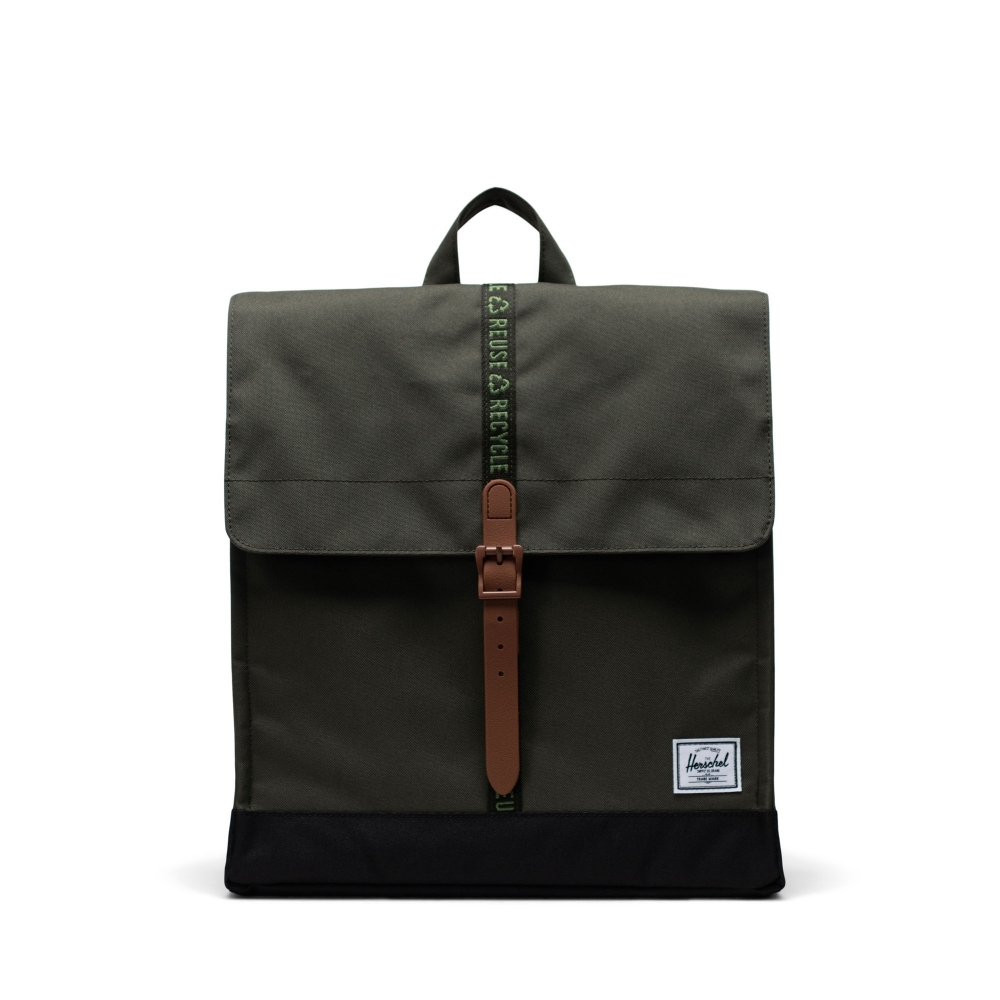 【Herschel】Eco City Mid-Volume 雙肩包-黑/深綠