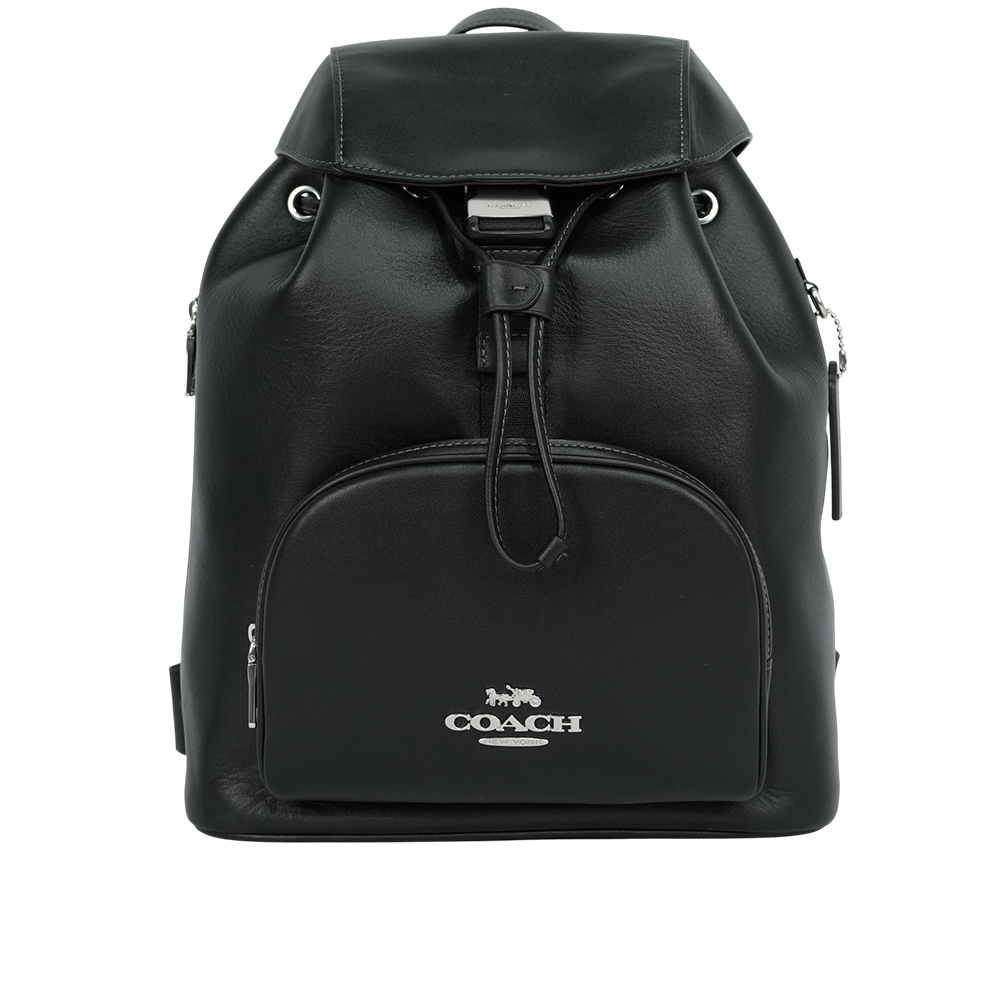 【COACH】Pace 銀字小牛皮翻蓋大款後背包(黑色)CT811 SVBK