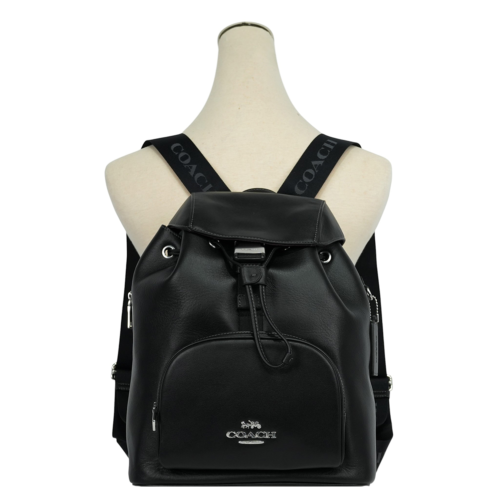 【COACH】Pace 銀字小牛皮翻蓋大款後背包(黑色)CT811 SVBK