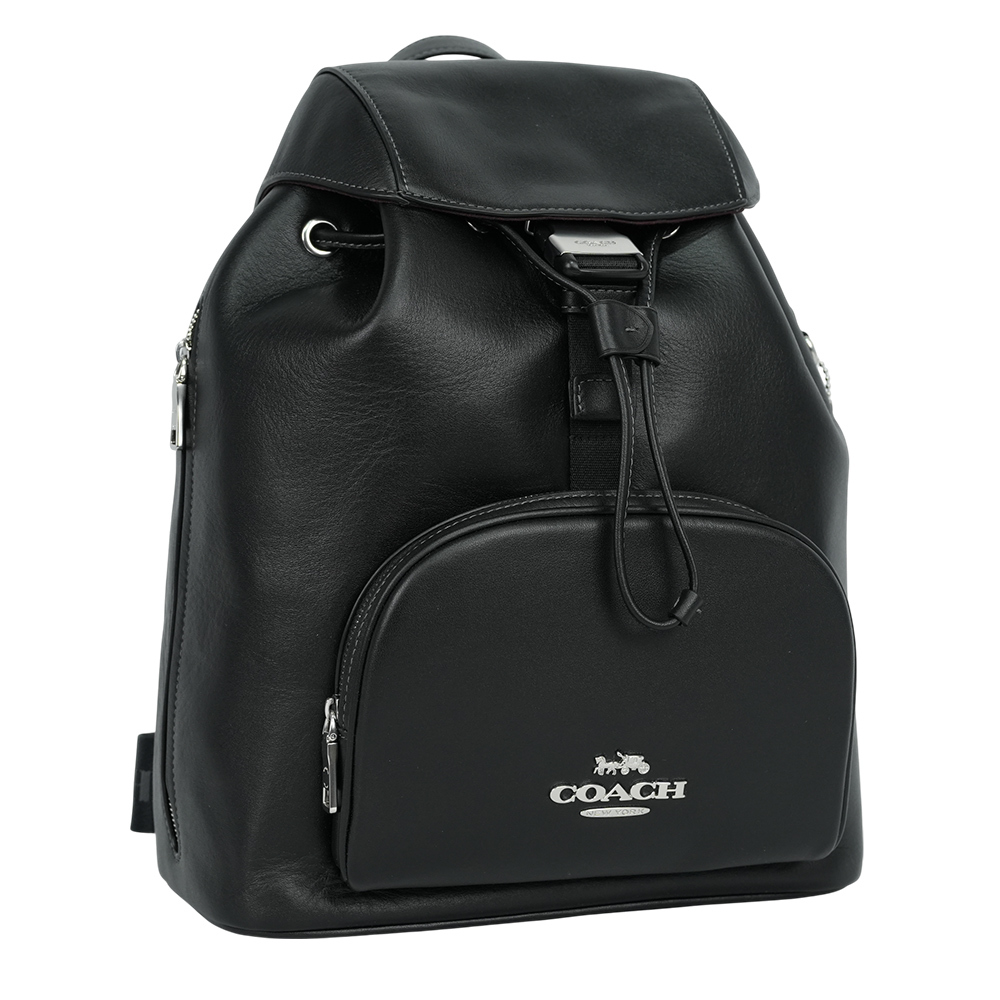 【COACH】Pace 銀字小牛皮翻蓋大款後背包(黑色)CT811 SVBK