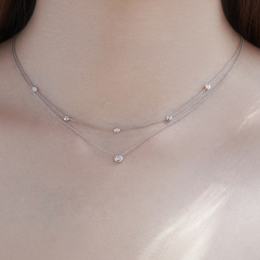 環抱系列 | 五粒圓形鑽石頸鏈