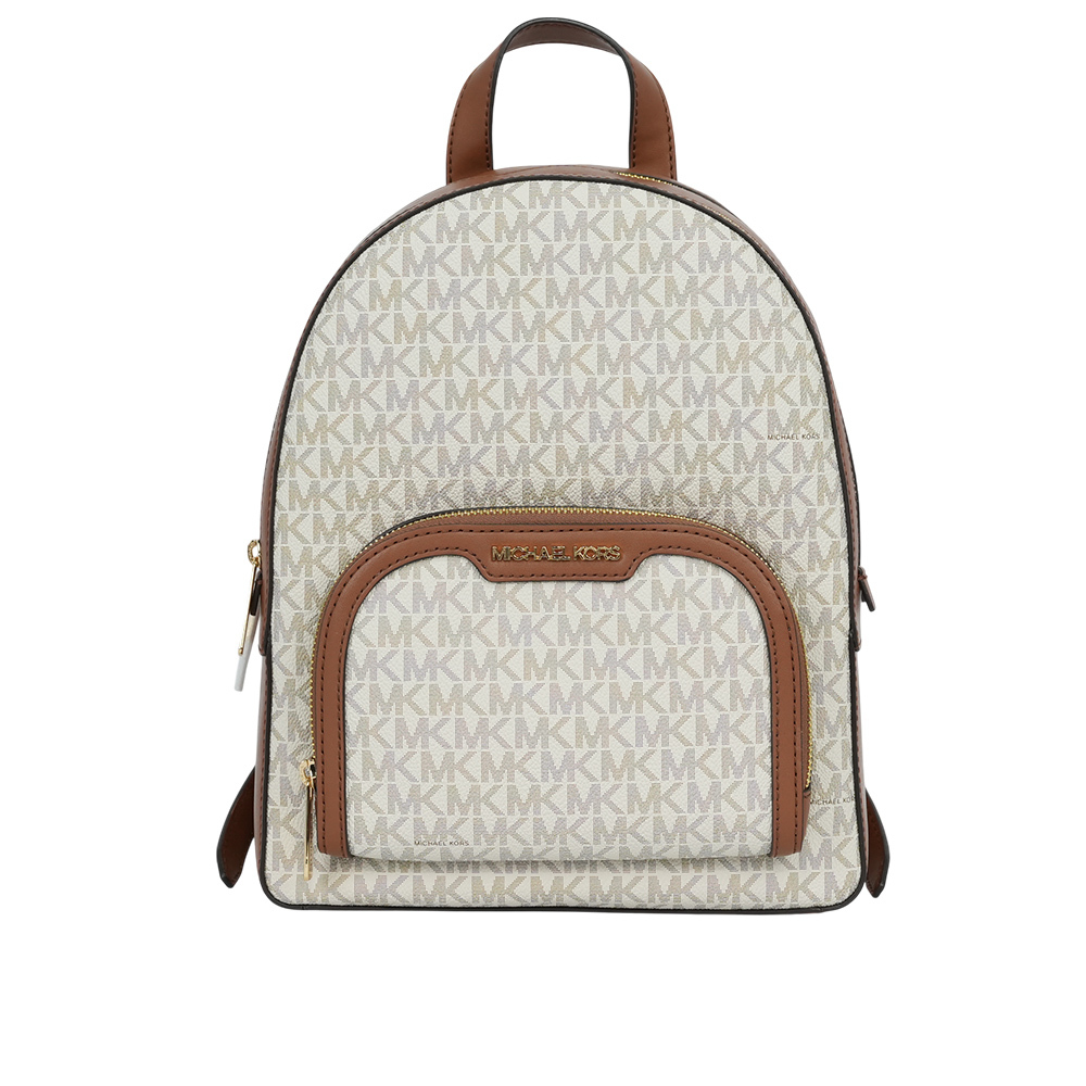 【Michael Kors】Jaycee 金字塗層帆布拉鍊口袋中款後背包(香草白)35S2G8TB2B VANILLA