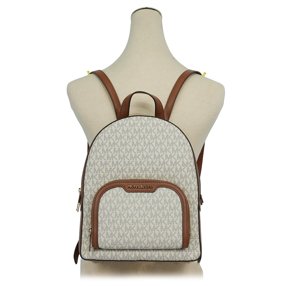 【Michael Kors】Jaycee 金字塗層帆布拉鍊口袋中款後背包(香草白)35S2G8TB2B VANILLA