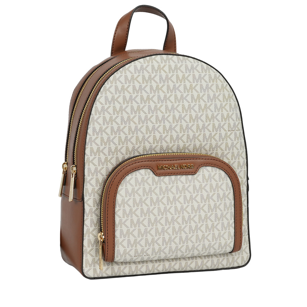 【Michael Kors】Jaycee 金字塗層帆布拉鍊口袋中款後背包(香草白)35S2G8TB2B VANILLA