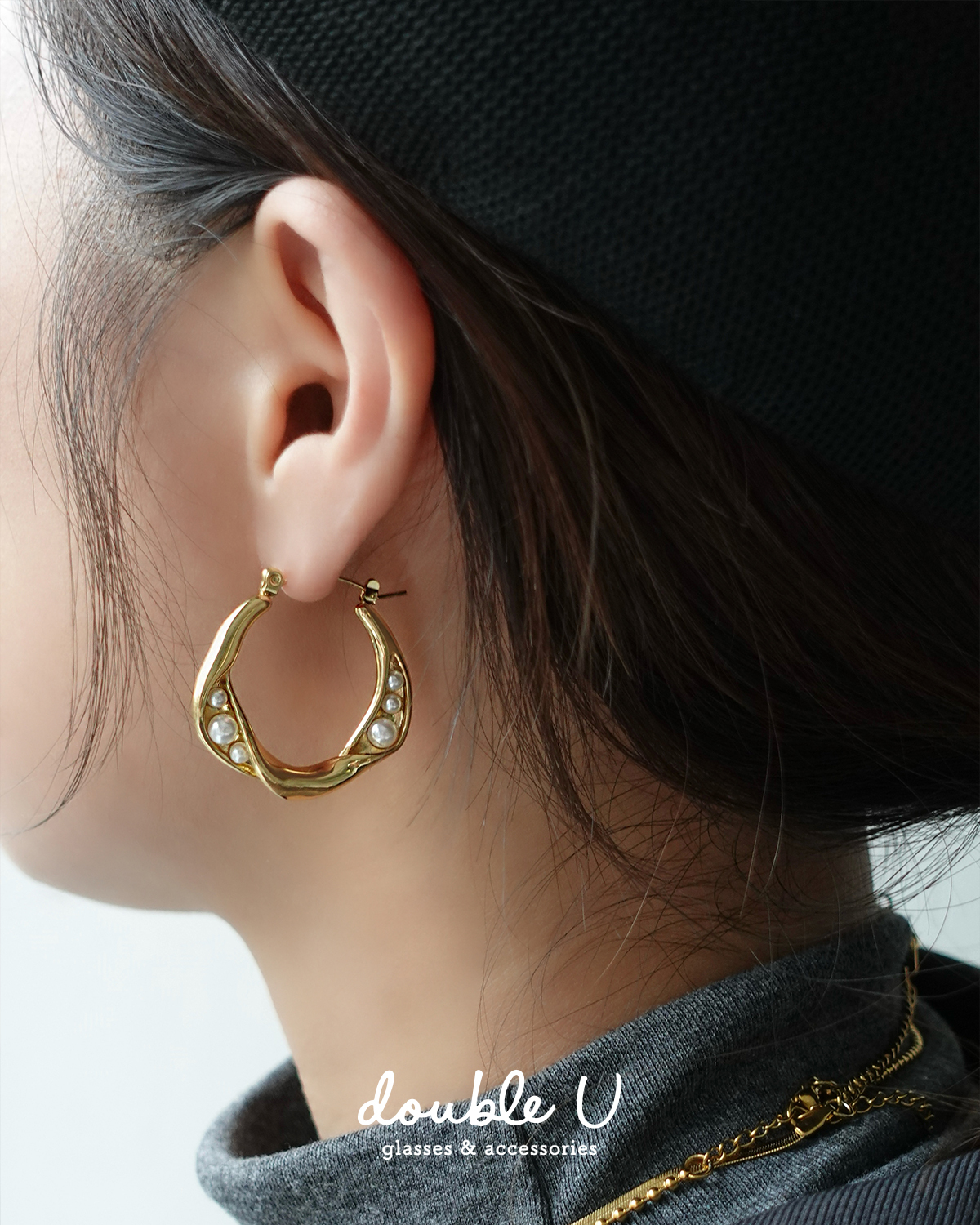 豌豆珍珠・鋼飾耳環 (FEX10453)