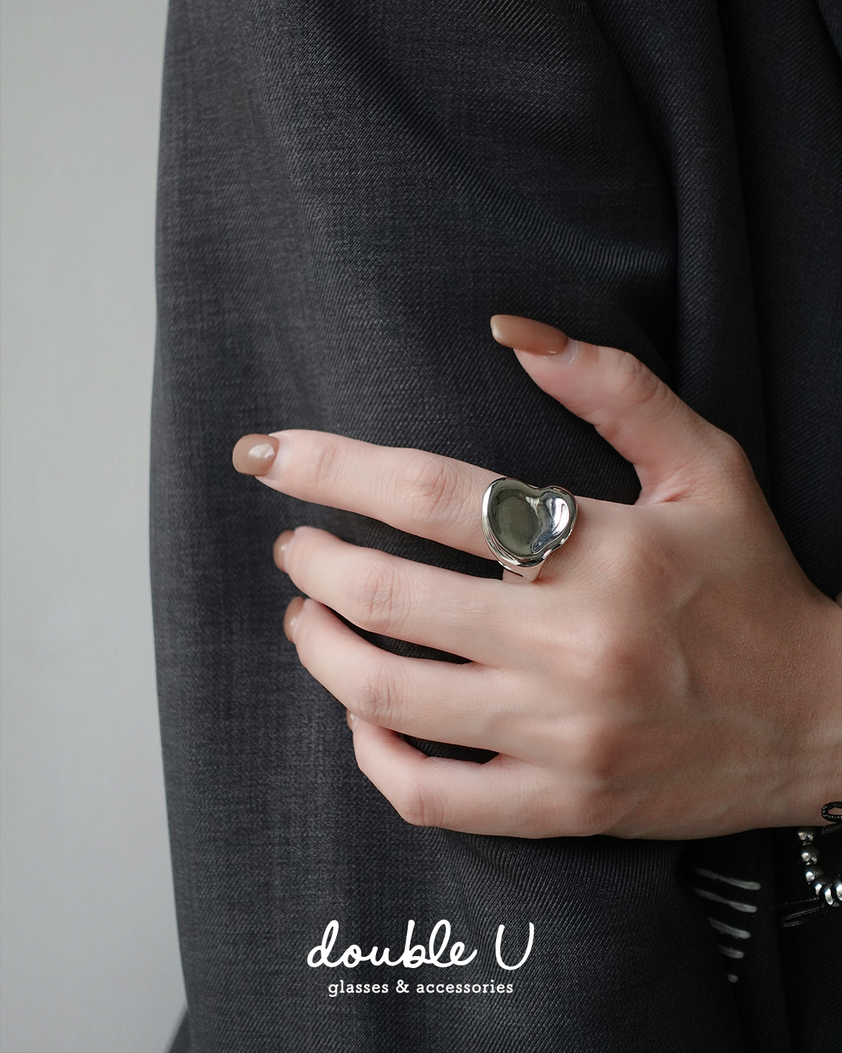 不規則愛心光面・鋼飾戒指 (GRX10342)