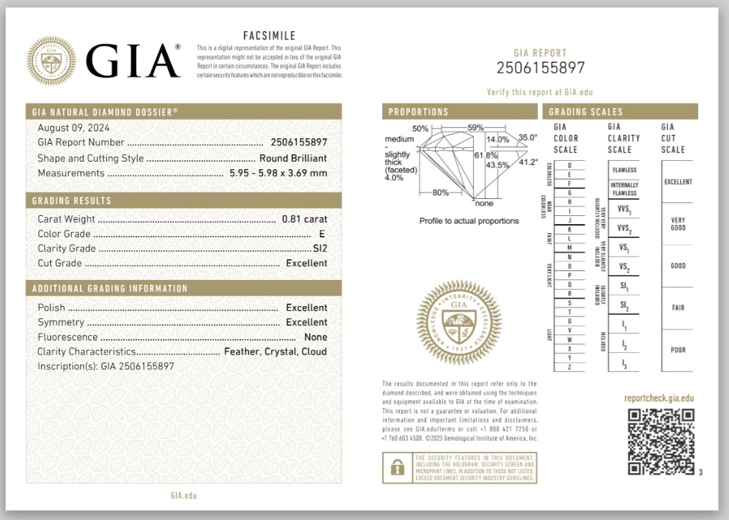 GIA鑽石 0.81 E SI2 3EX NON