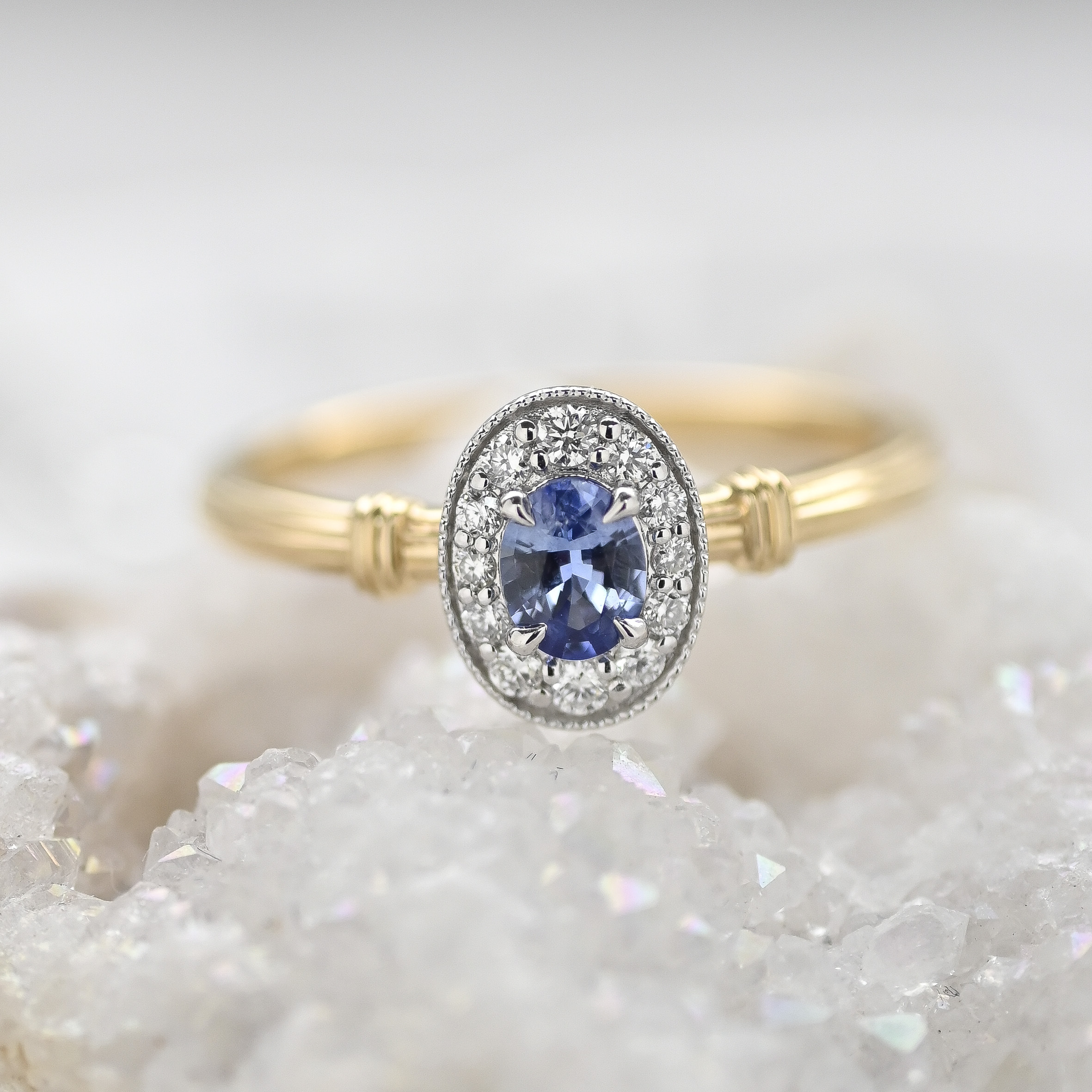 18K Blue Sapphire Diamond Ring