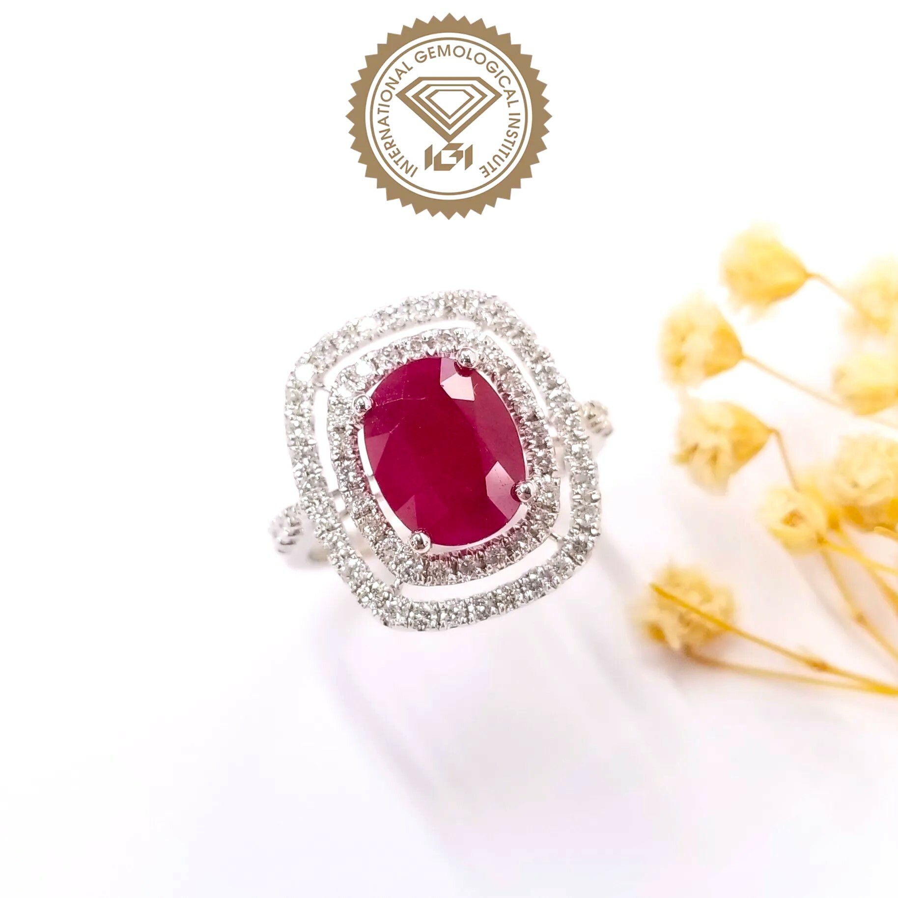 18K White Gold 3.05ct Ruby and Diamond Ring