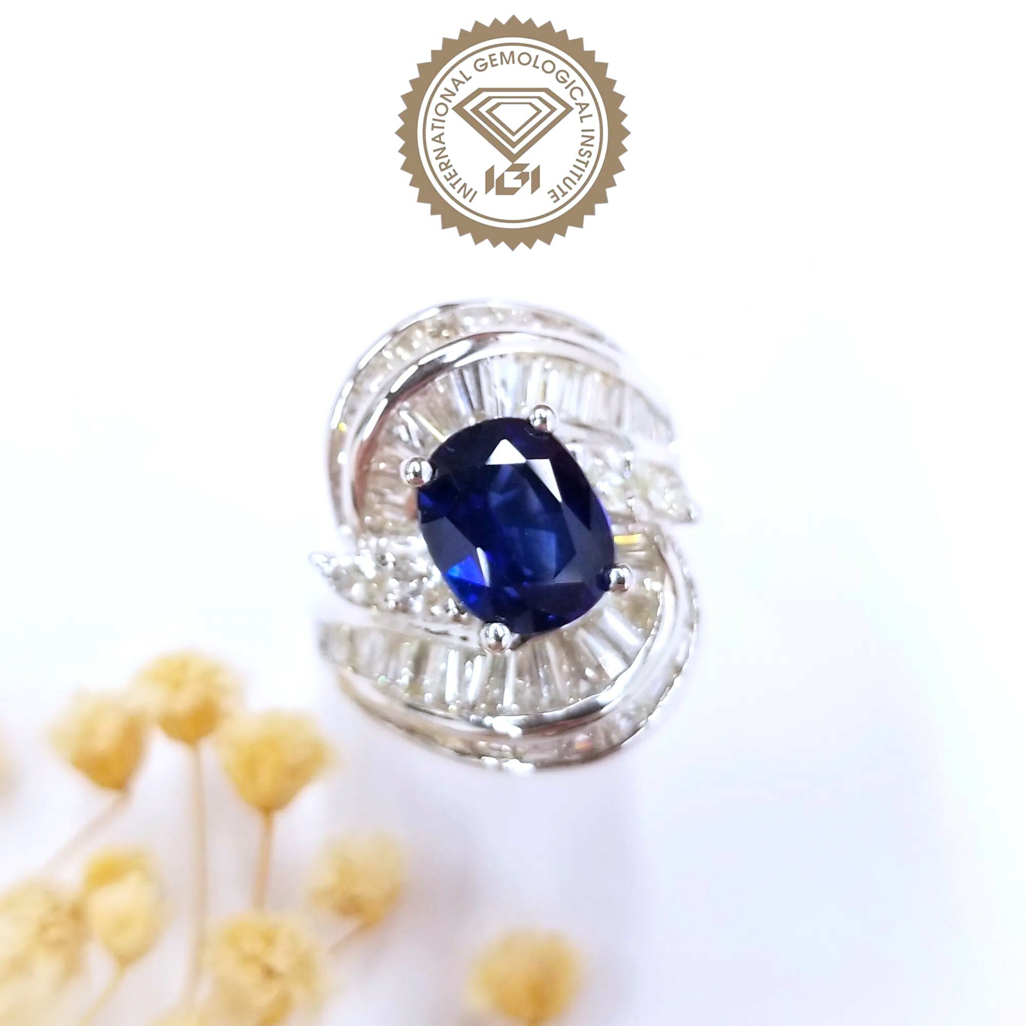 18K White Gold 2.78ct Sapphire and Diamond Ring