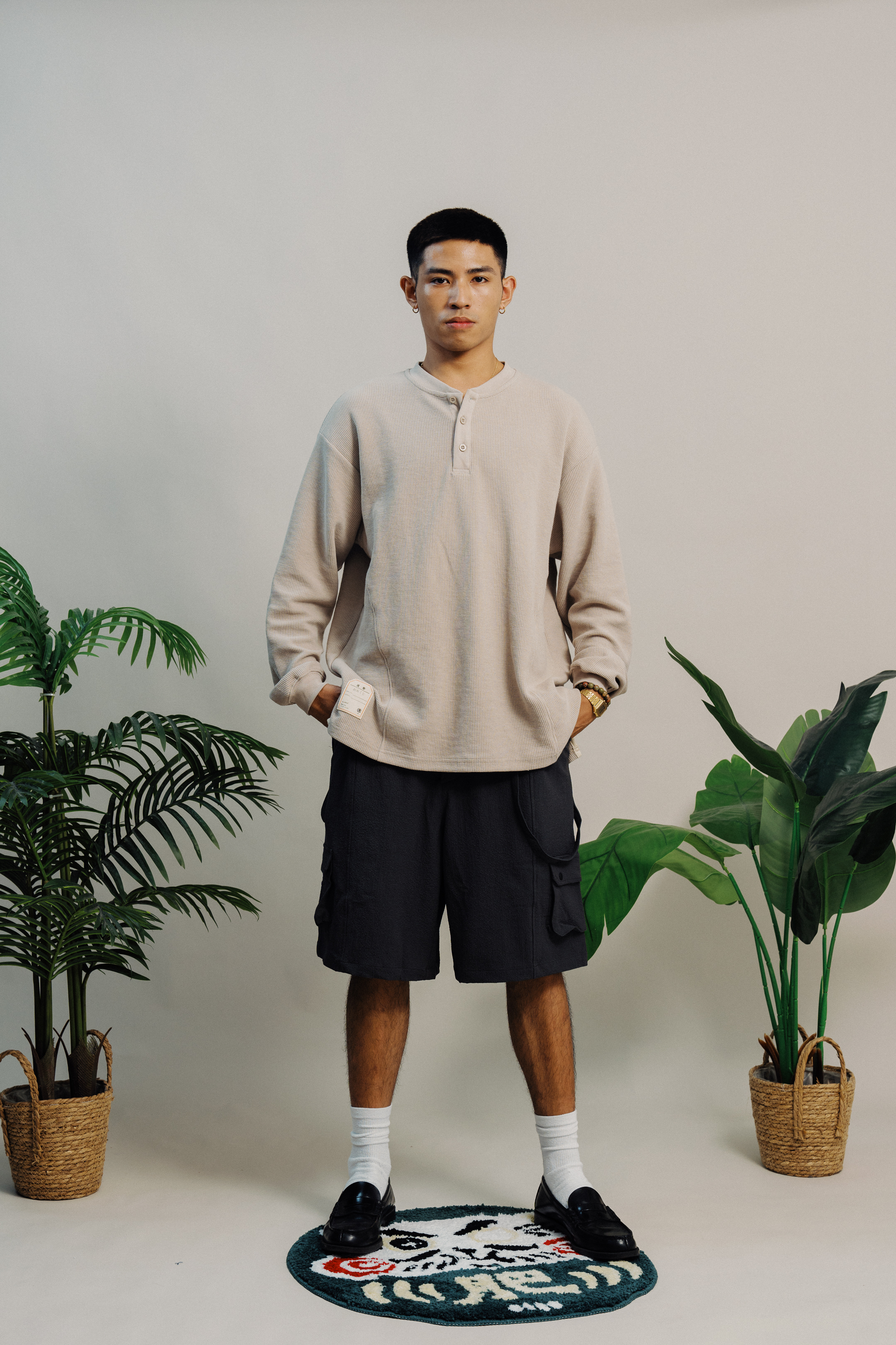 Fumble 裁線華夫格亨利領長袖Tee