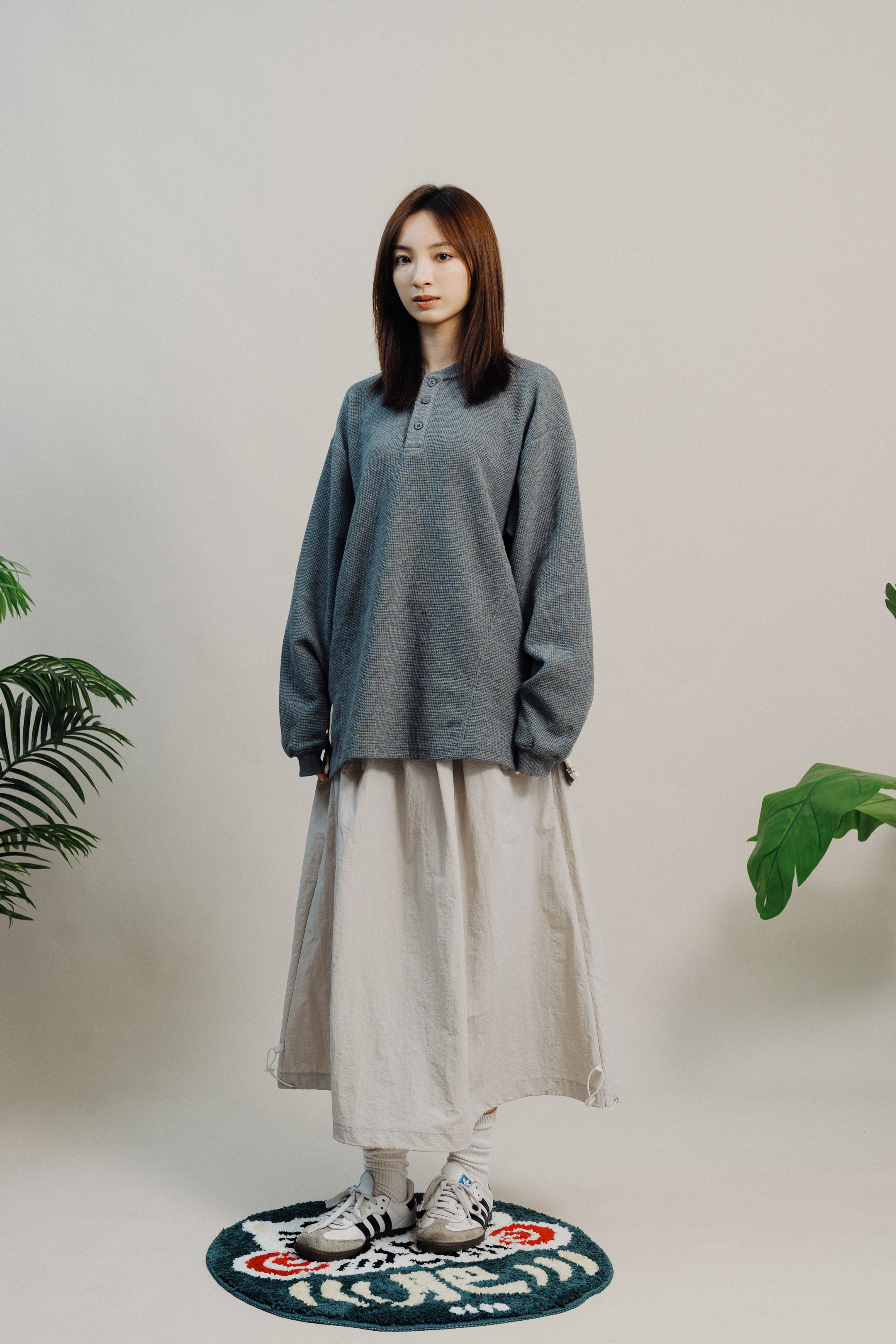 Fumble 裁線華夫格亨利領長袖Tee