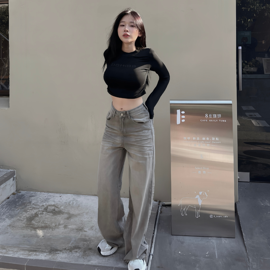 【DOMISS自訂】燙印基礎圓領打底上衣-4色 短版上衣(現貨)