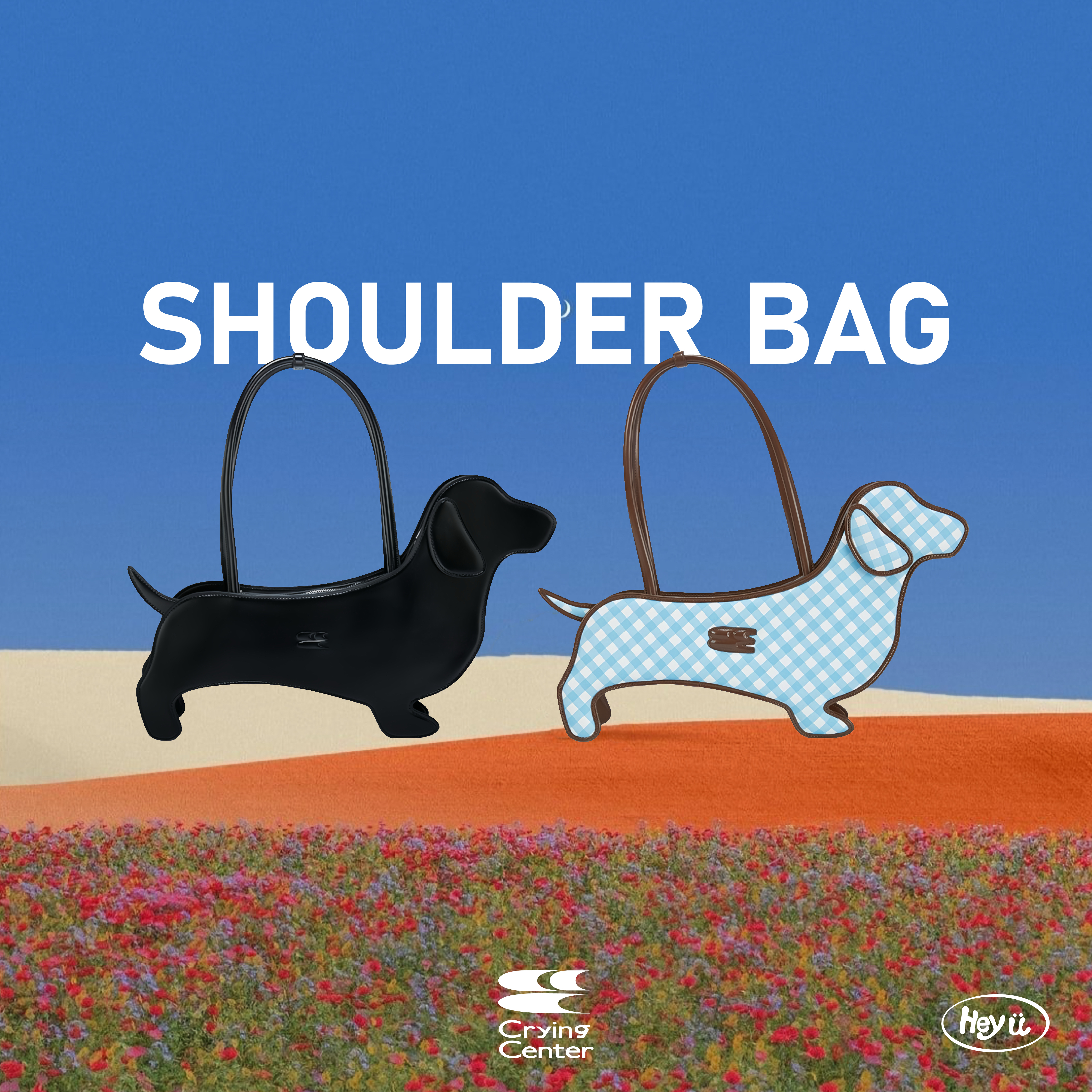 Crying Center 臘腸狗單肩手提包 (黑色/藍色)