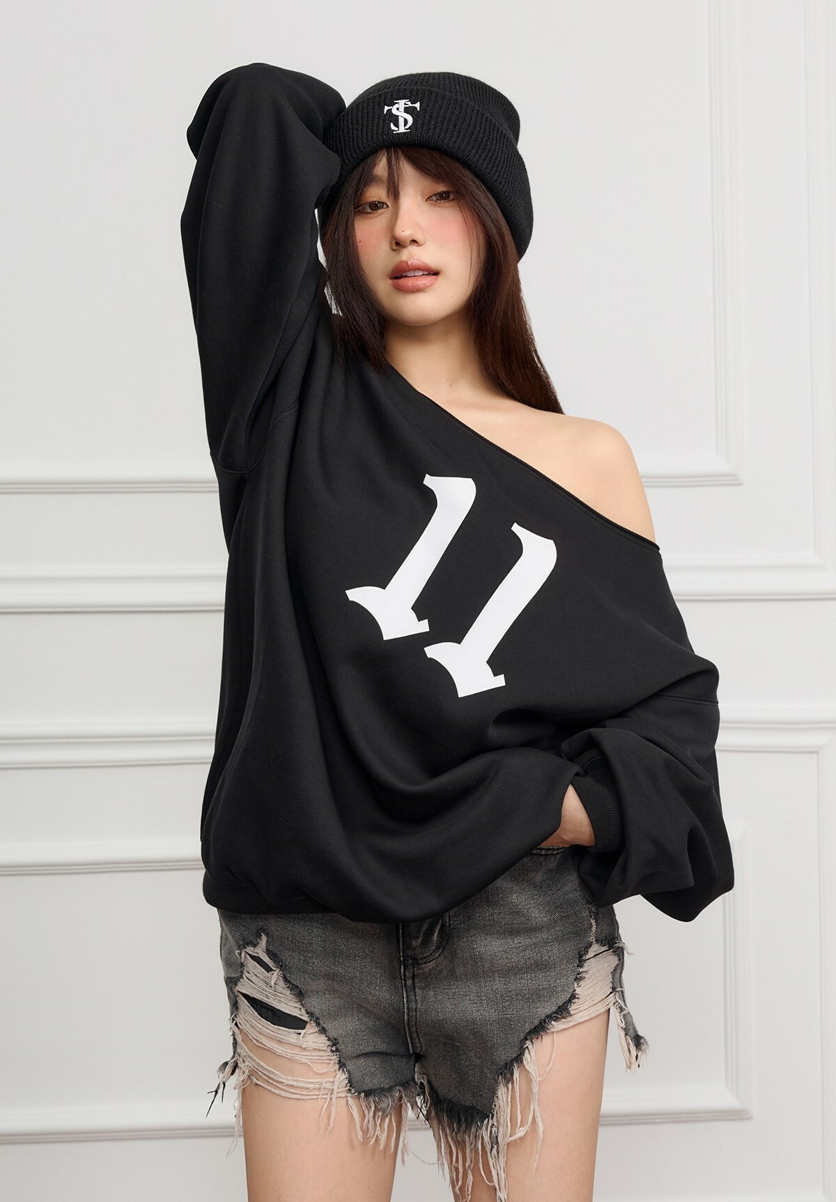 STK SmallTownKid 美式11印花  露肩衛衣