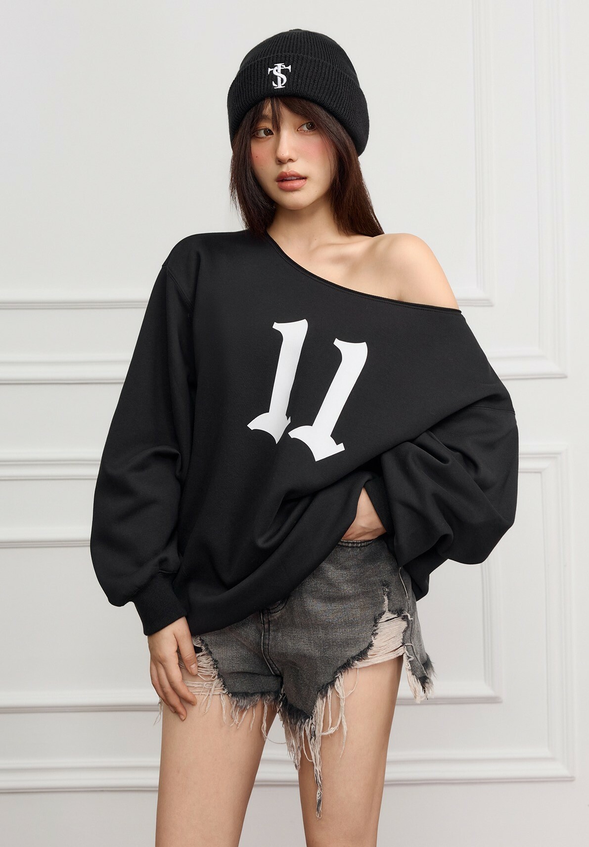 STK SmallTownKid 美式11印花  露肩衛衣