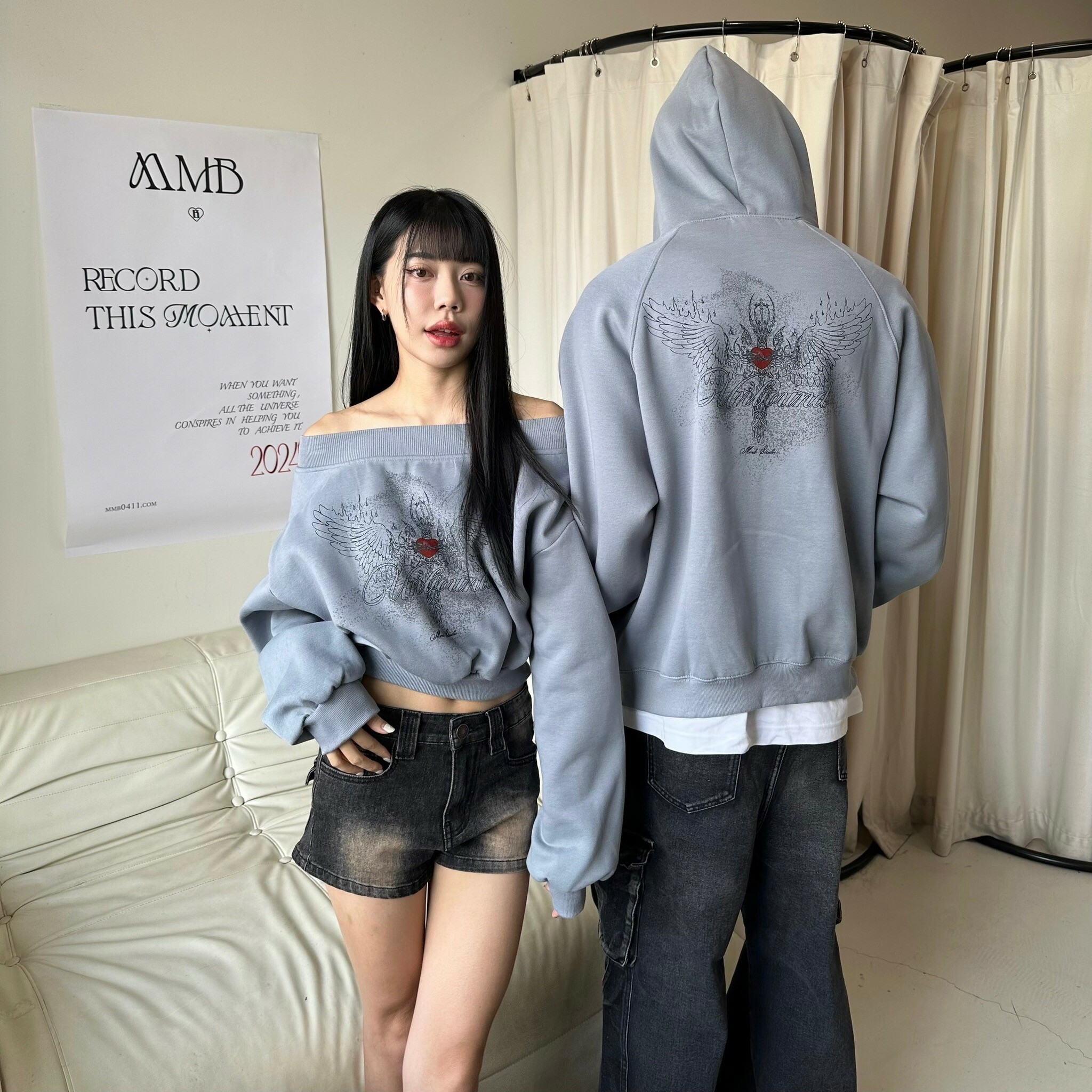 MMB愛心翅膀情侶款加絨帽T