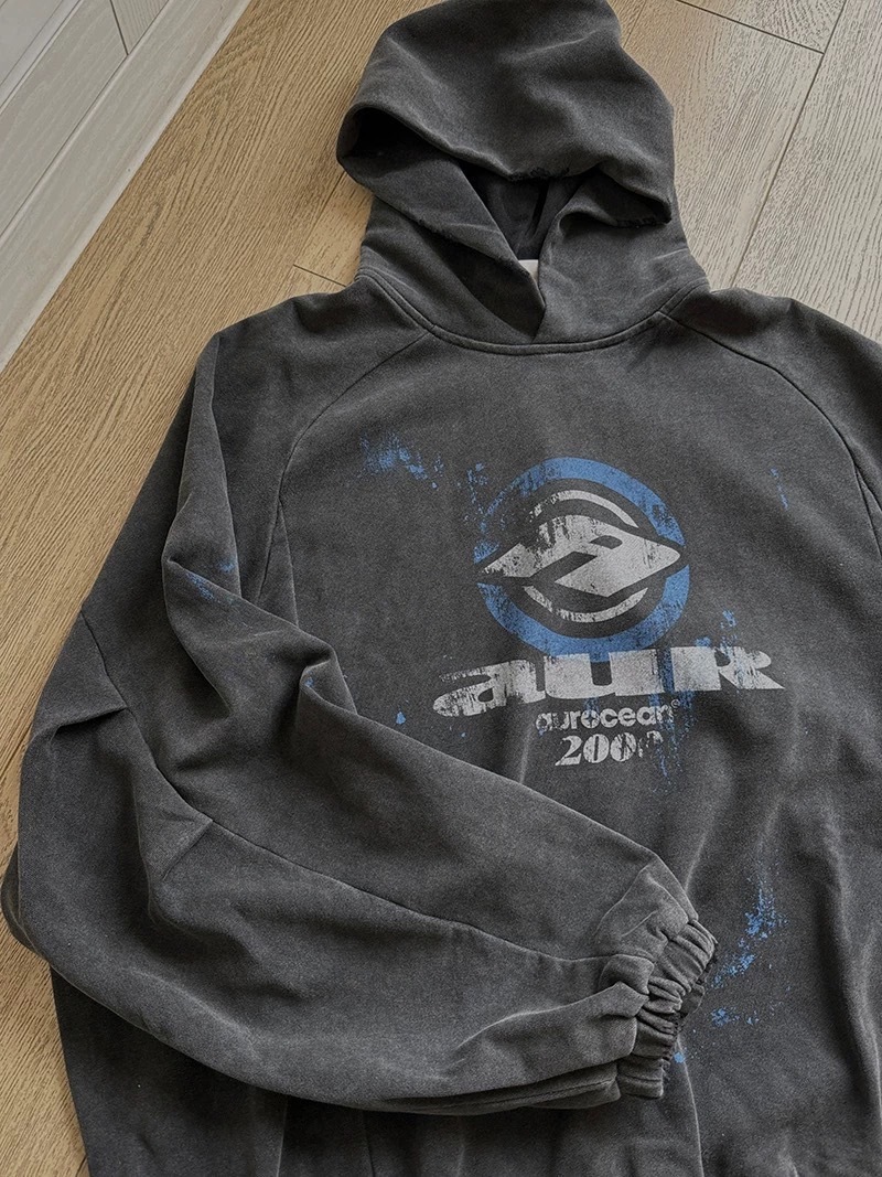 Aurocean 水洗重磅印花連帽衛衣