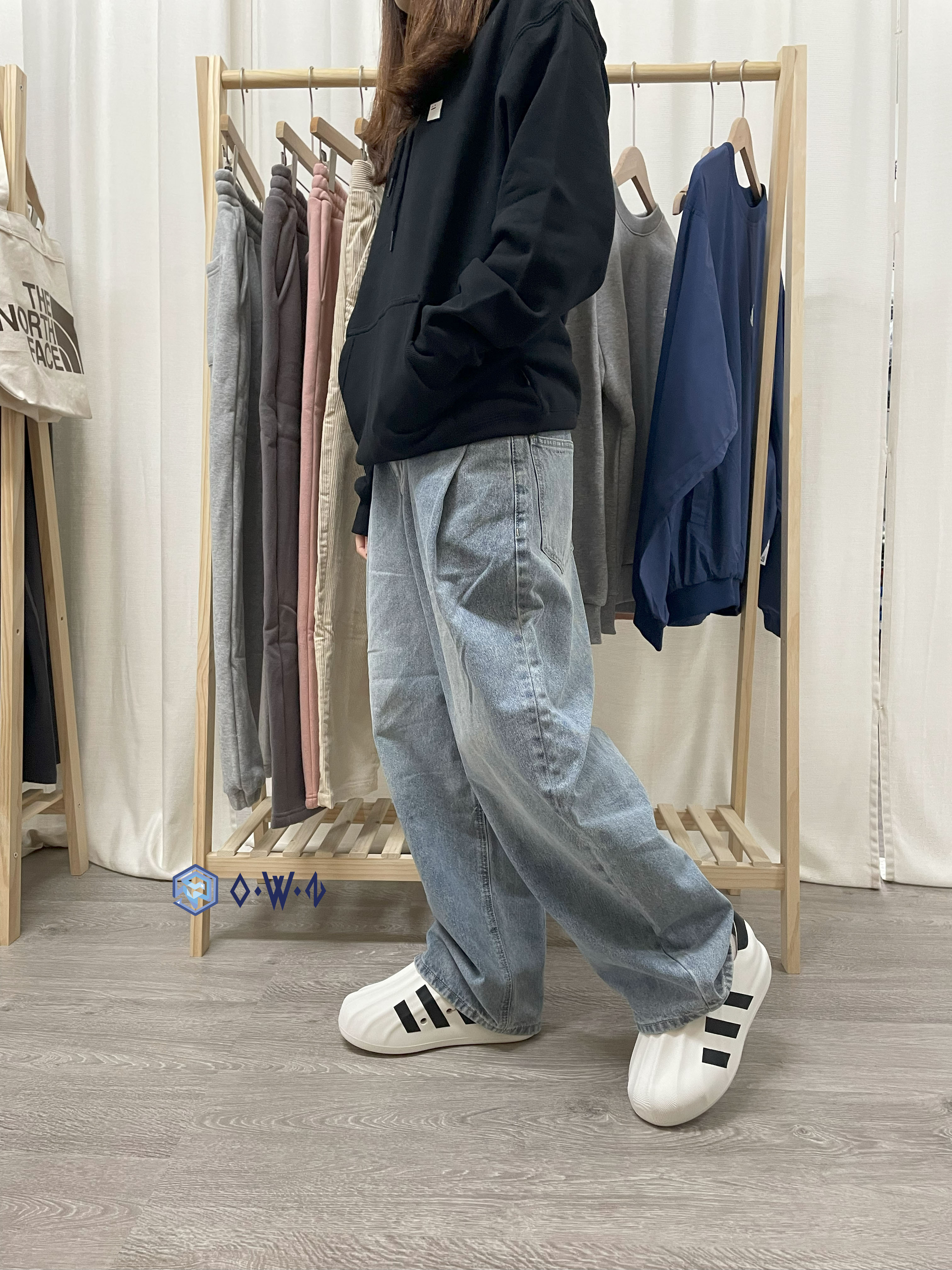 【OWN】TOFFEE 口袋 摺邊 寬鬆 牛仔 寬褲 復古 刷白 不分男女 韓國 韓系風格