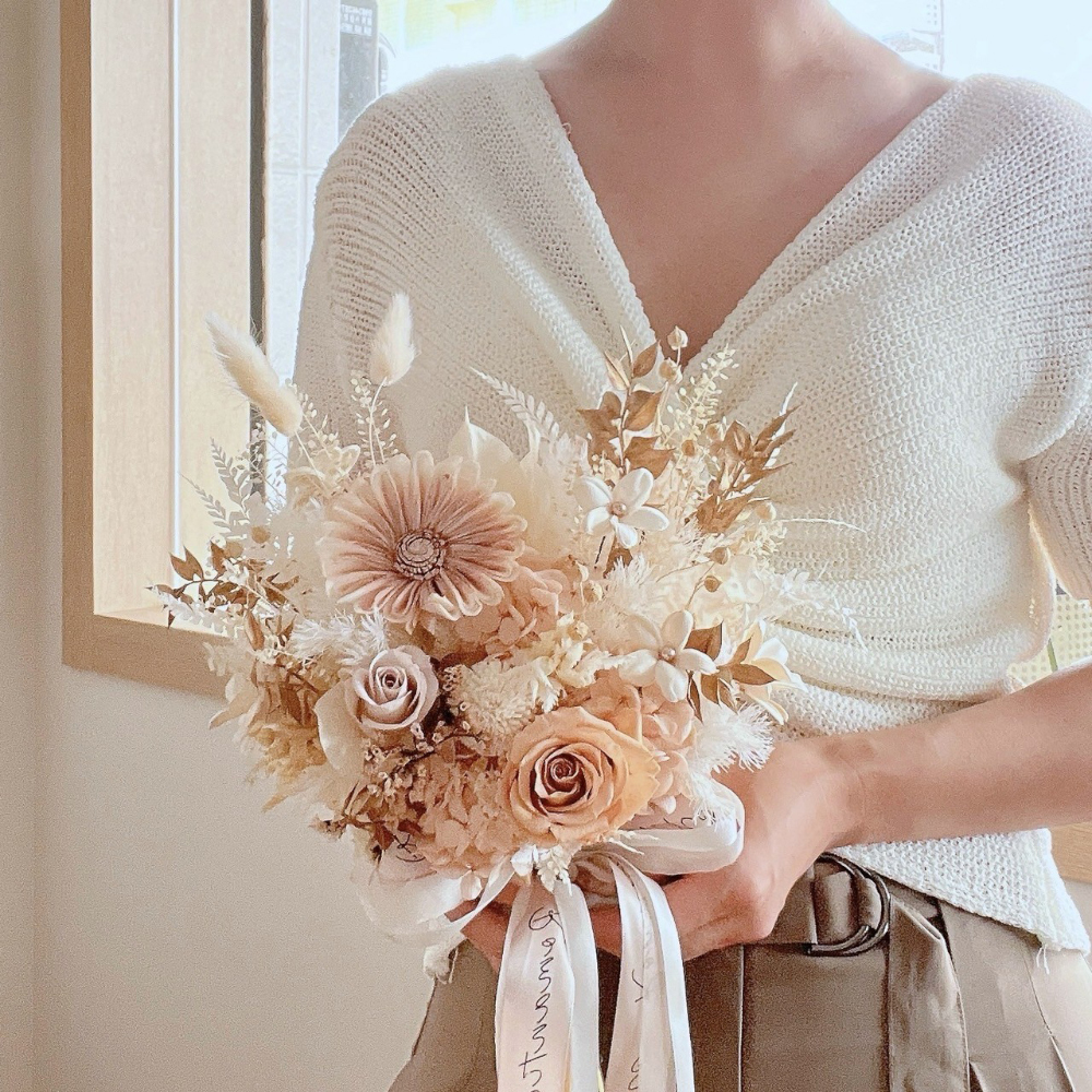 大地色永生花 新娘捧花