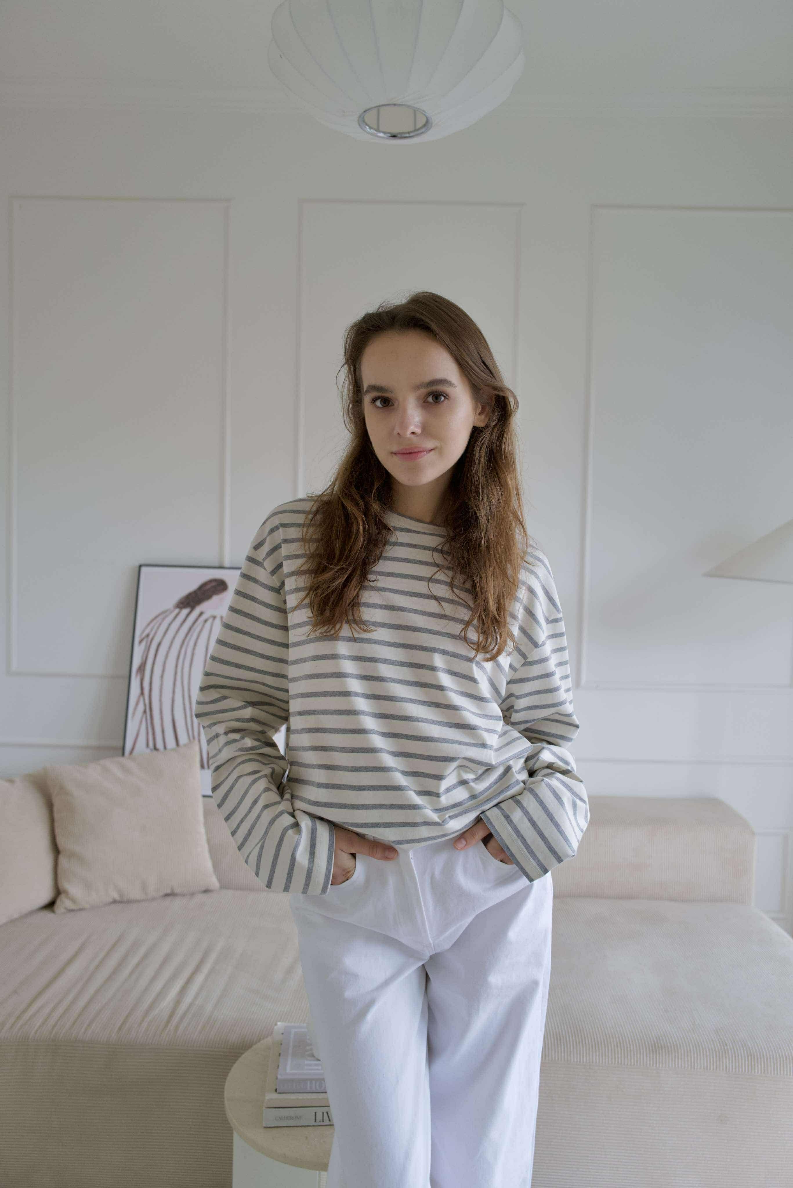 NV31 棉質條紋長袖上衣（現貨）