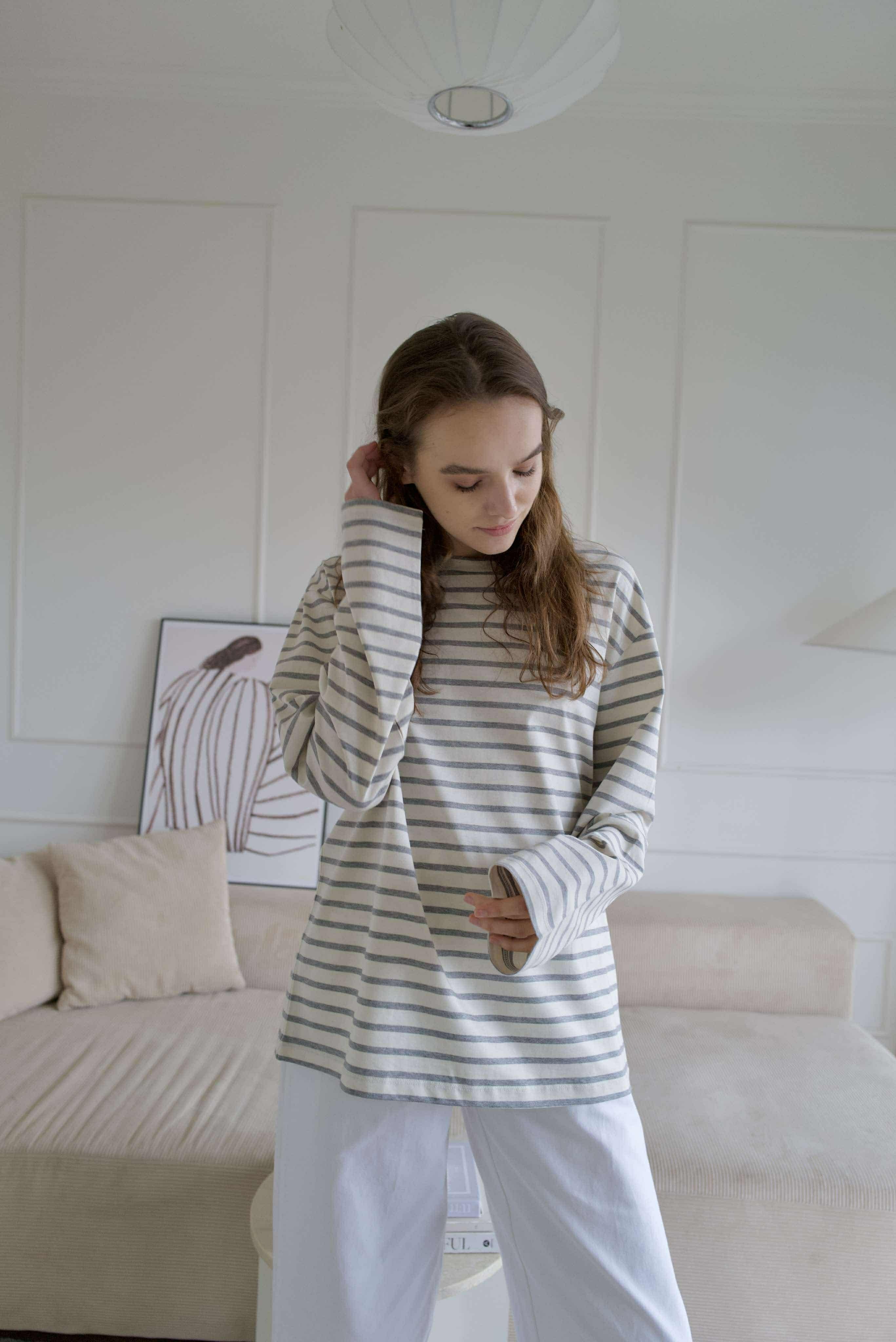 NV31 棉質條紋長袖上衣（現貨）