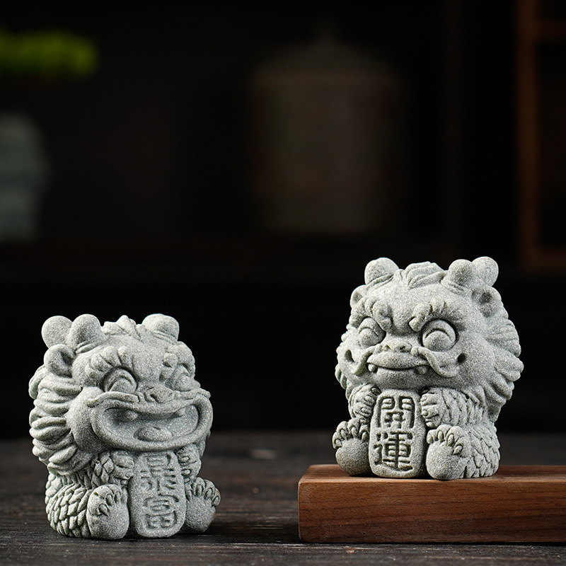 【國潮】青砂石暴富開運麒麟擺件-套組(暴富獸+開運獸)