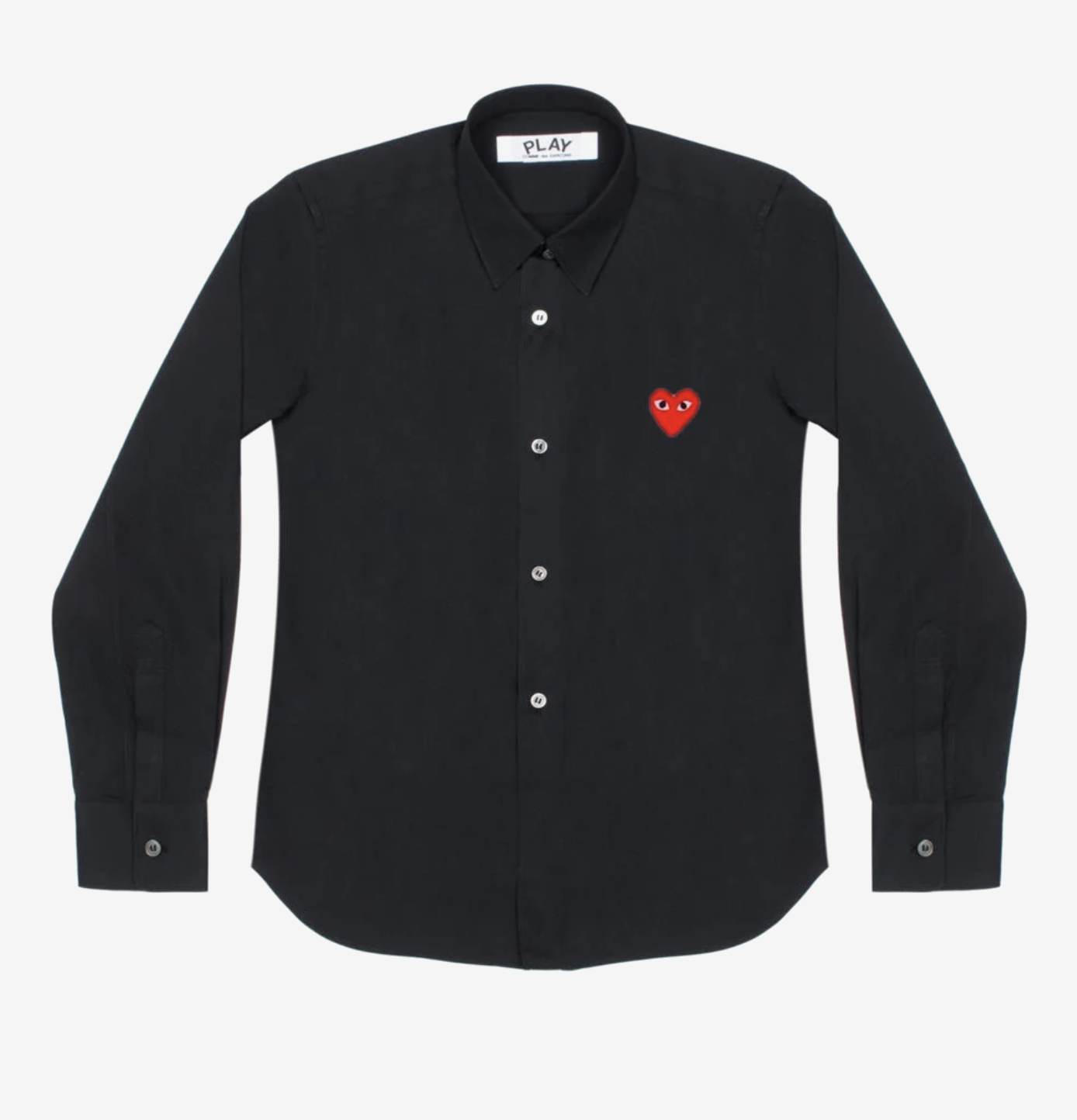 CDG PLAY襯衫-紅色愛心繡標 黑/白